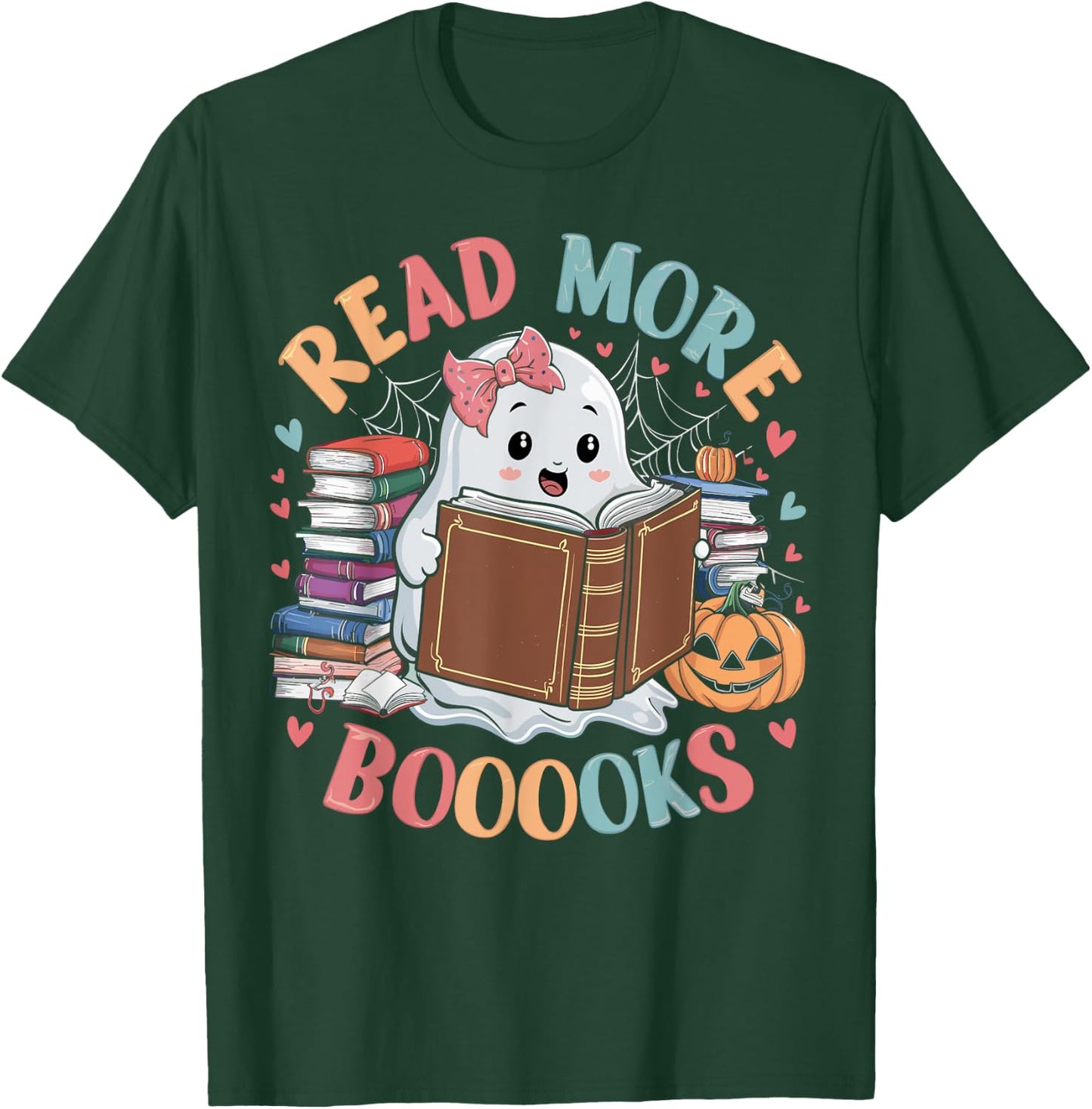 Cute Books Ghost Read More Booooks Funny Teacher Halloween Women Kids T-Shirt - T-Shirt | Forest
