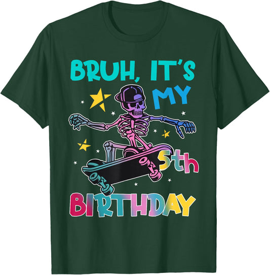 5th Birthday Skeleton Skateboard Skater Boys Kids 5 Year Old T-Shirt - T-Shirt | Forest