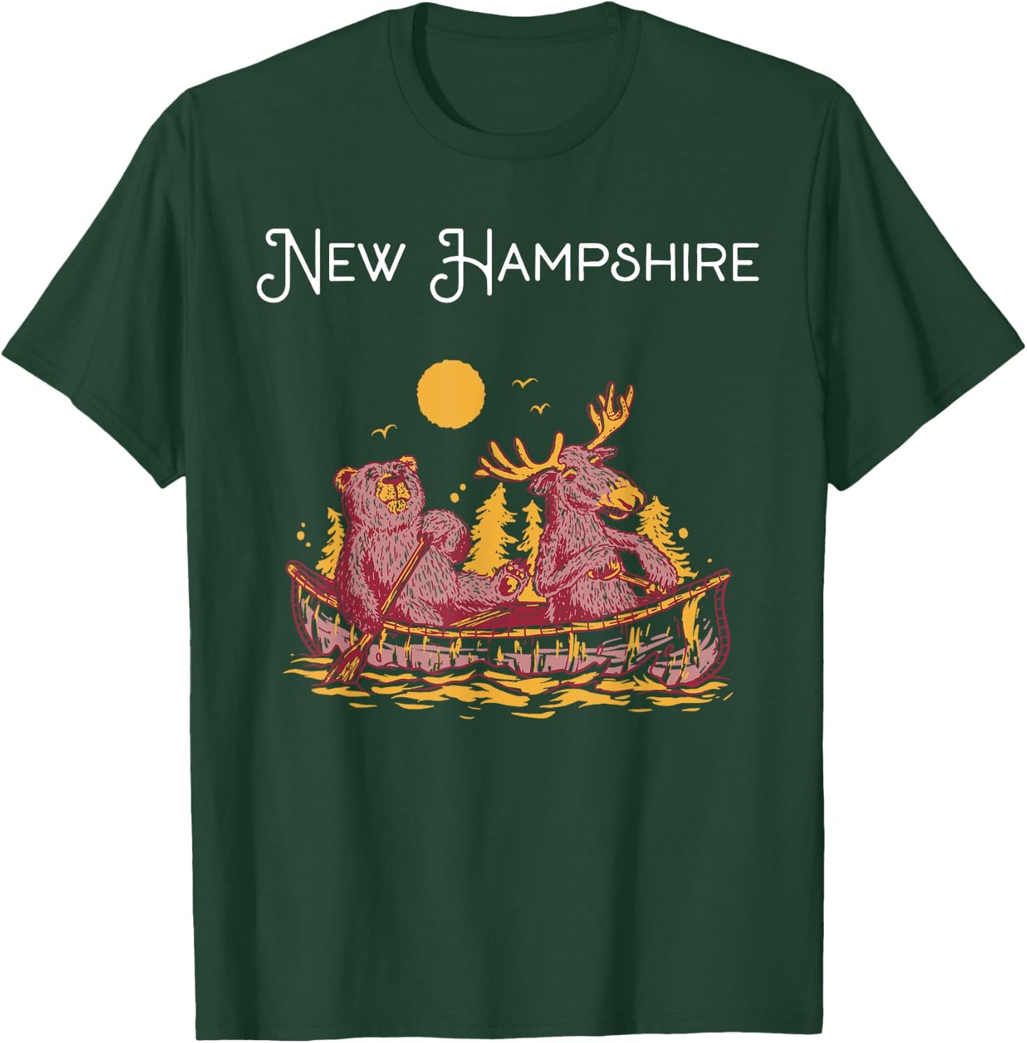 New Hampshire Shirt Funny Canoe Moose Elk Bear Lake Canoeing T-Shirt - T-Shirt | Forest