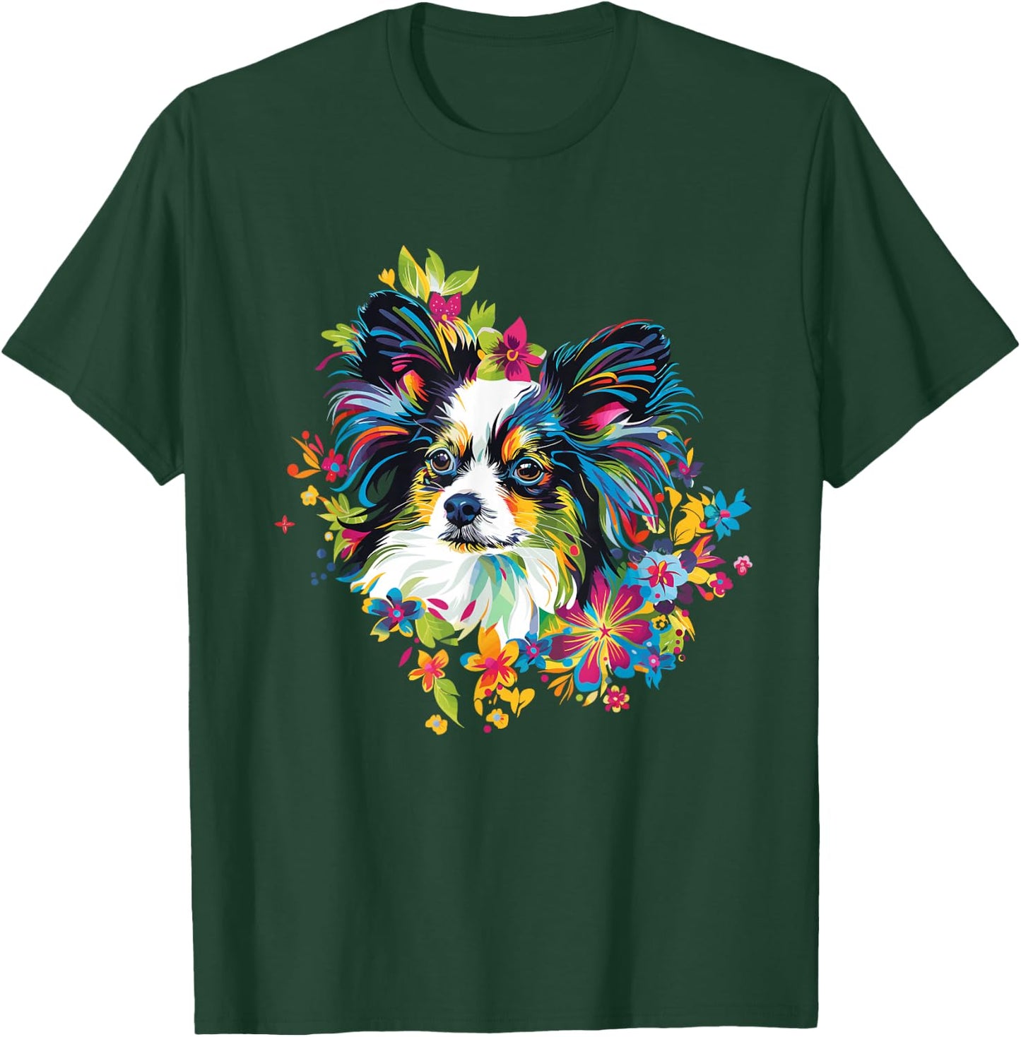 Artful Papillon Designs Floral Pop Art Papillon - -Adults & -Kids - Black - Small - Short Sleeve - Classic Fit - Round Neck T-Shirt - T-Shirt | Forest