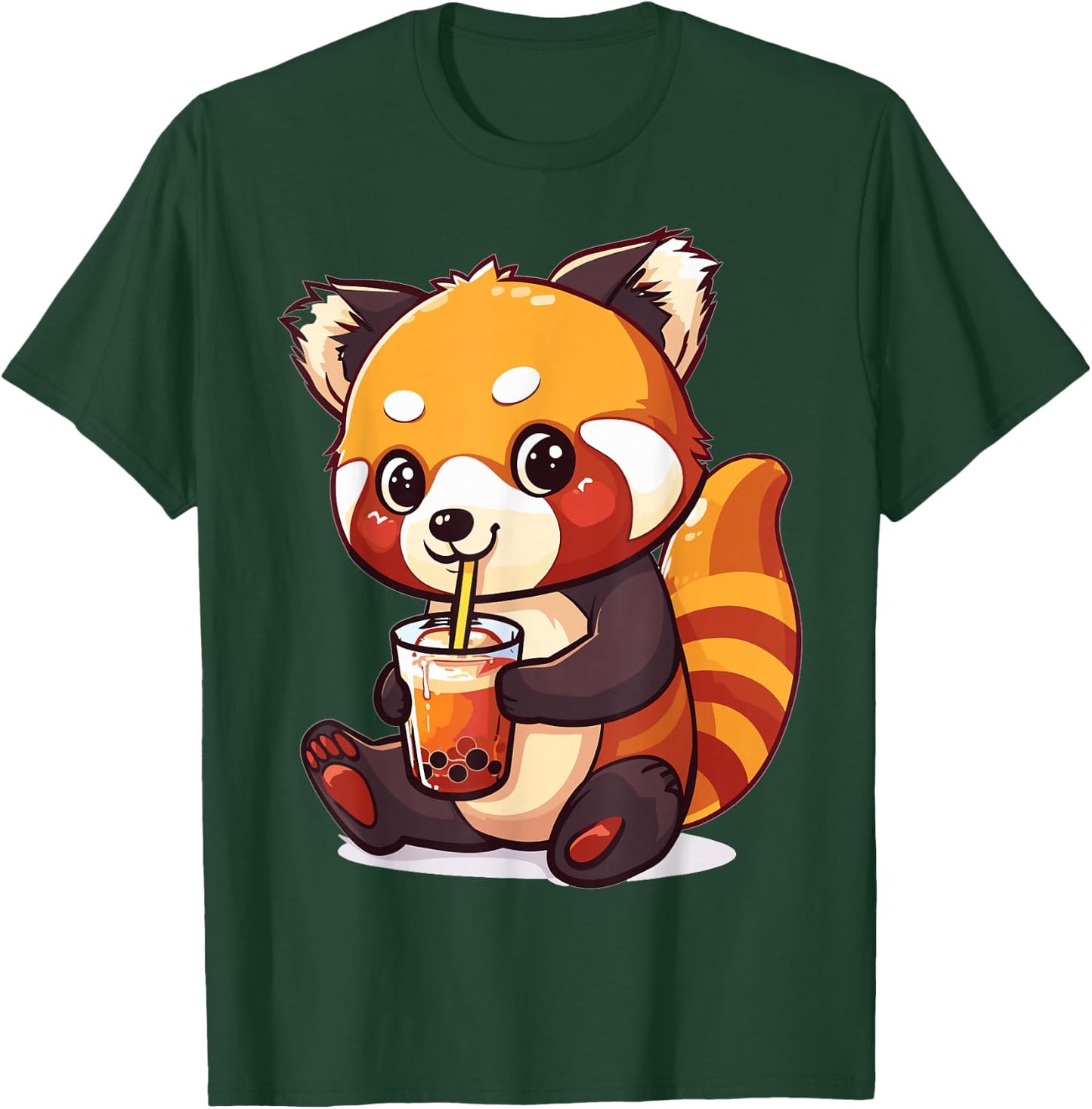 Kawaii Red Panda Drinking Bubble Tea Boba Anime Cute Graphic T-Shirt - T-Shirt | Forest