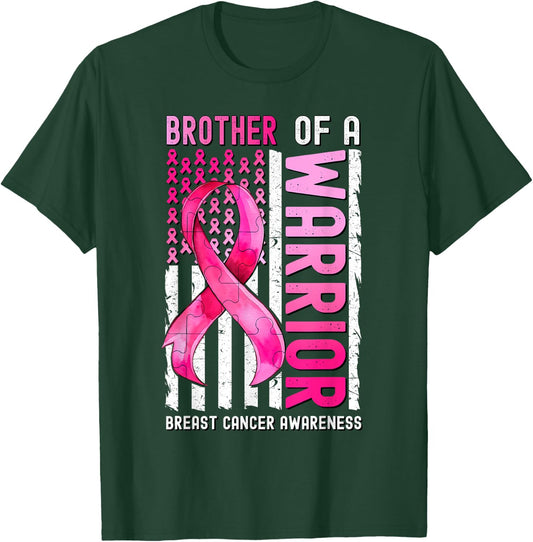 Brother Of A Warrior Breast Cancer USA Flag Awareness Pink Kids Men T-Shirt - T-Shirt | Forest