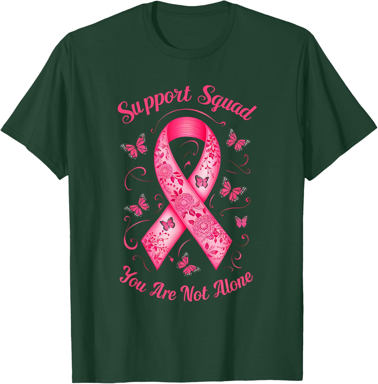 Support Squad Breast Cancer Awareness Pink Ribbon Butterfly T-Shirt - T-Shirt | Forest