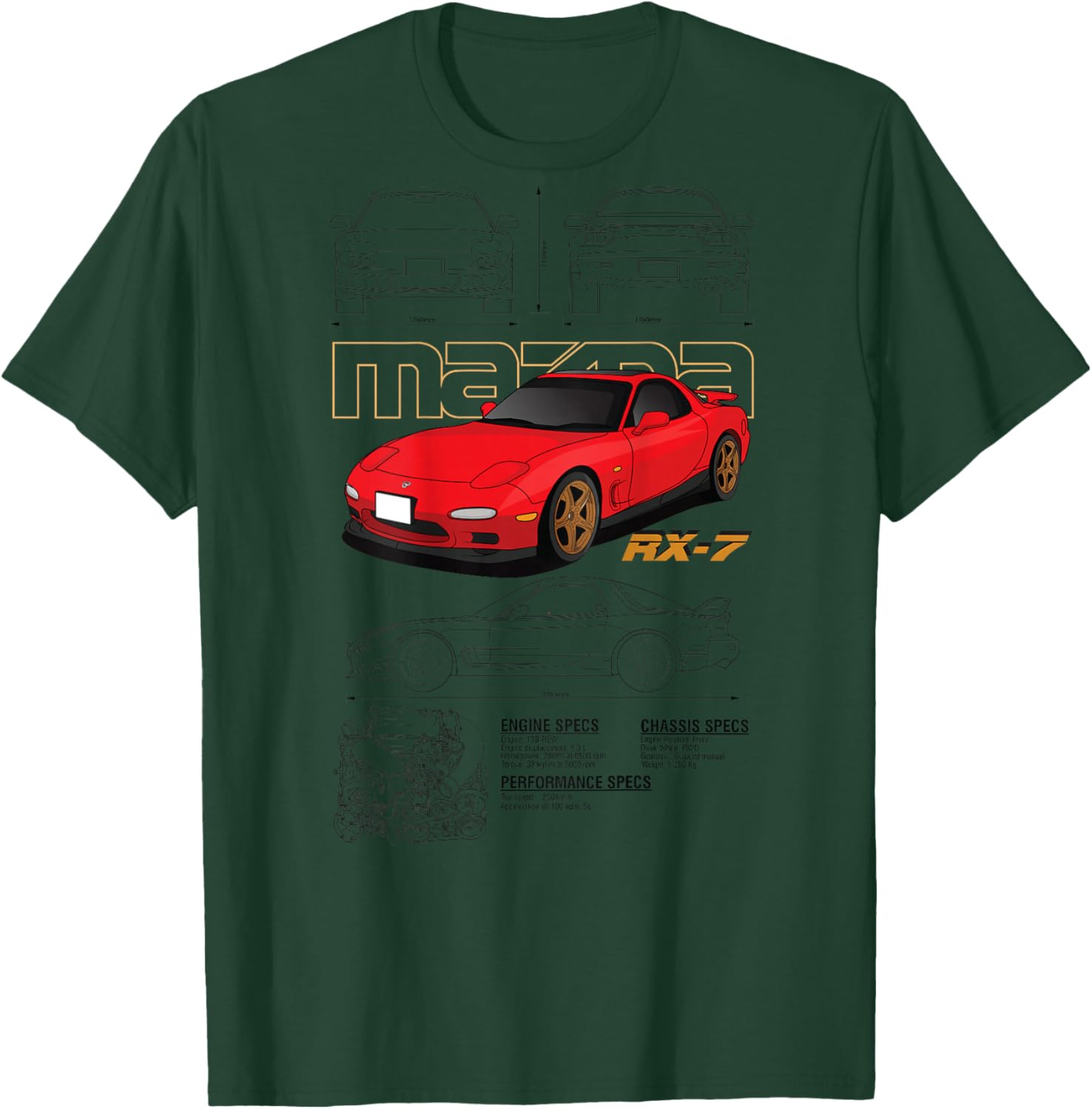 Mazda RX-7 Sketch board T-Shirt - T-Shirt | Forest