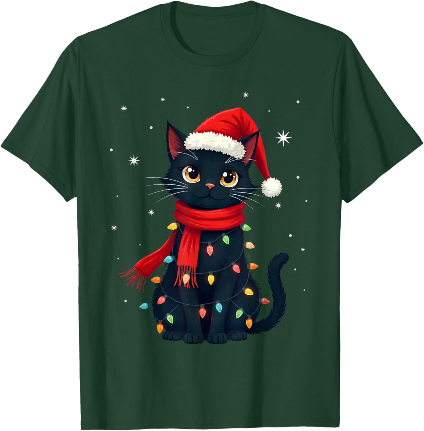 Black Cat Christmas Lights Cats Lover Xmas T-Shirt - T-Shirt | Forest