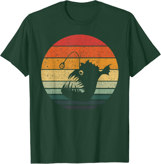 Vintage Retro Sunset Angler Fish T-Shirt - T-Shirt | Forest