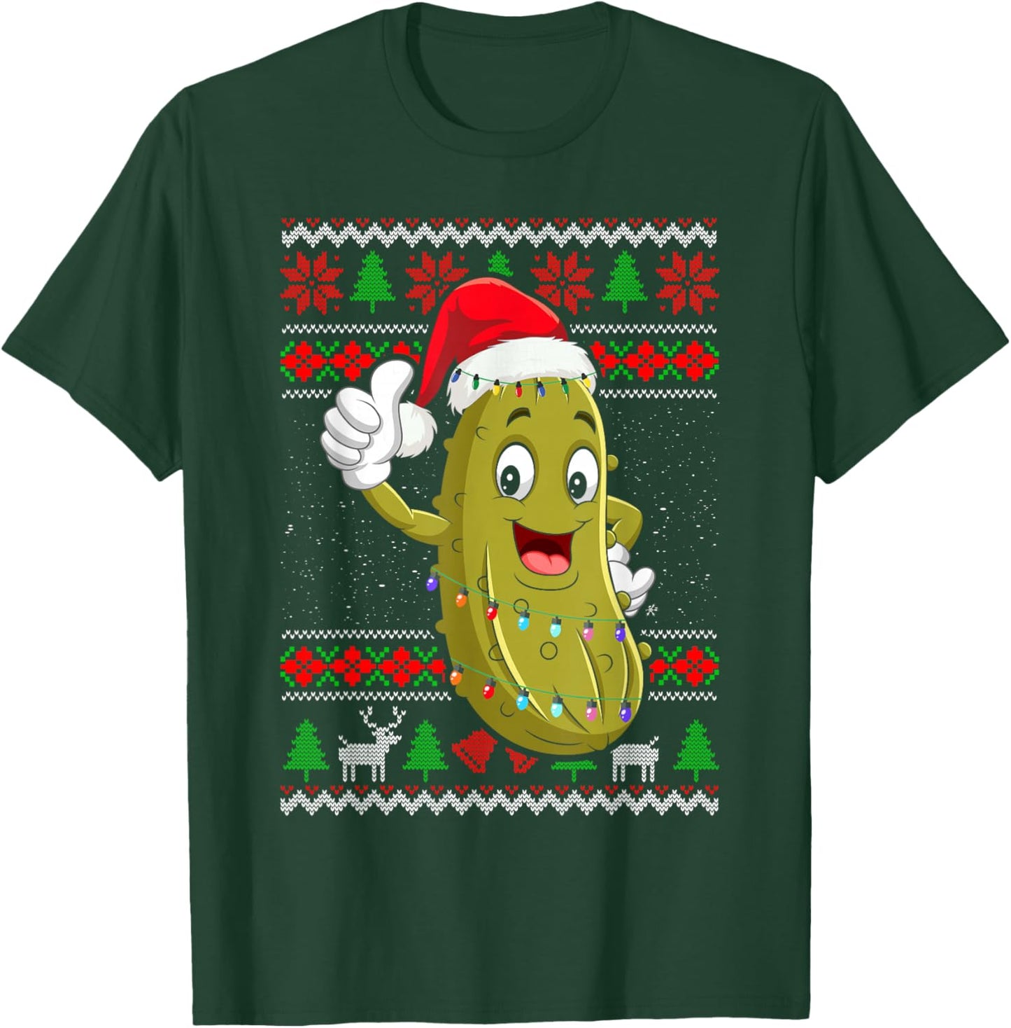Pickle Christmas Lights Ugly Sweater Santa Pickle Xmas T-Shirt - T-Shirt | Forest