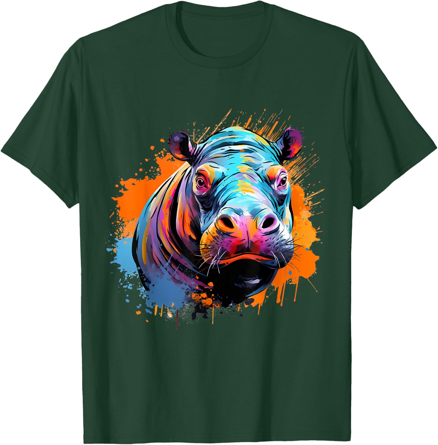 Hippo Portrait Colourful Artwork Hippopotamus Nature Splash T-Shirt - T-Shirt | Forest