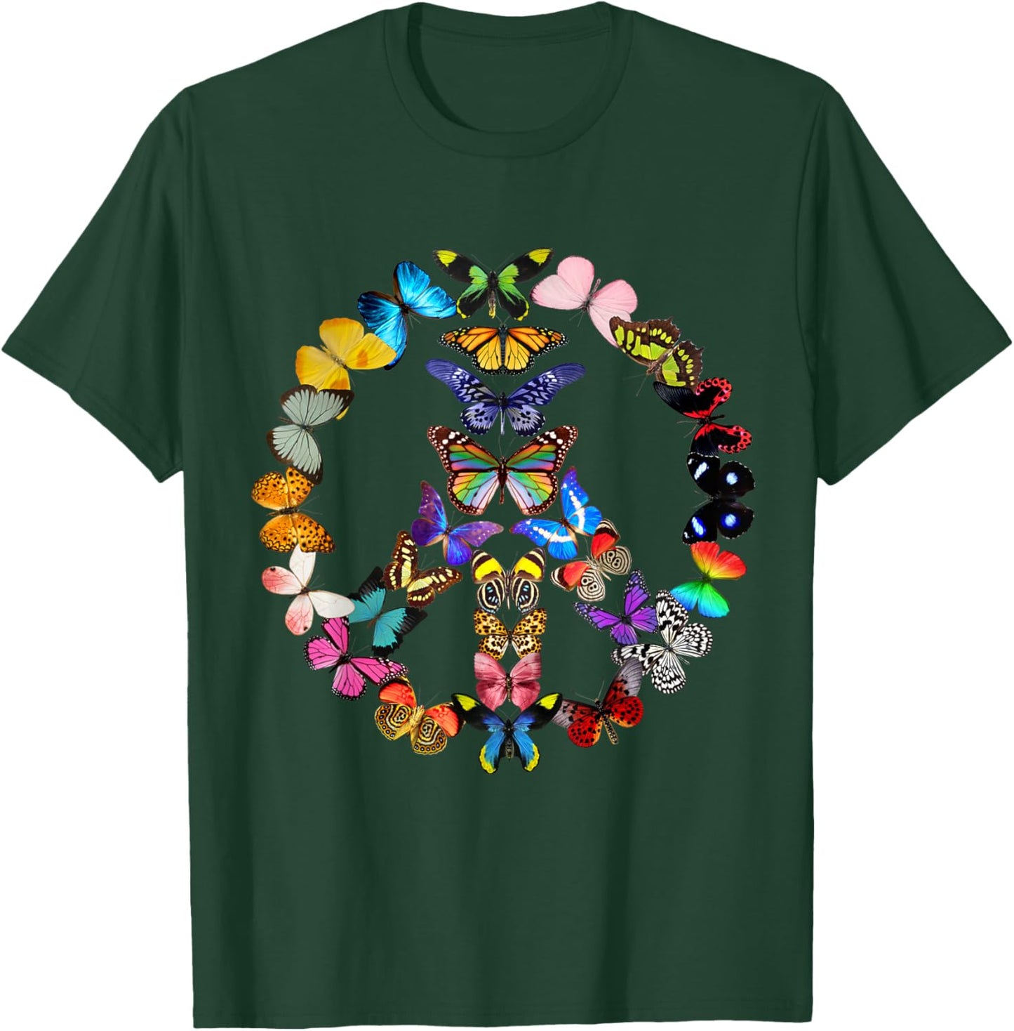 Peace Sign Butterflies 60s Retro Design World T-Shirt - T-Shirt | Forest