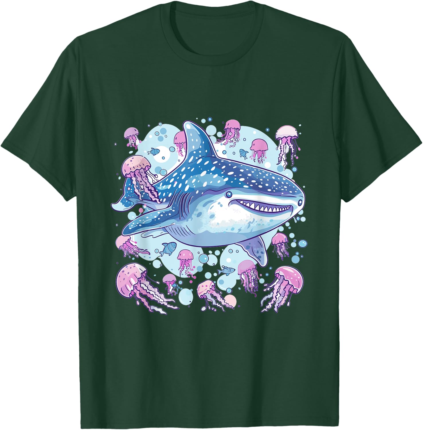 Whale Shark with Jellyfish Sea Animal Graphic T-Shirt - T-Shirt | Forest