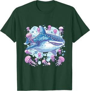Whale Shark with Jellyfish Sea Animal Graphic T-Shirt - T-Shirt | Forest