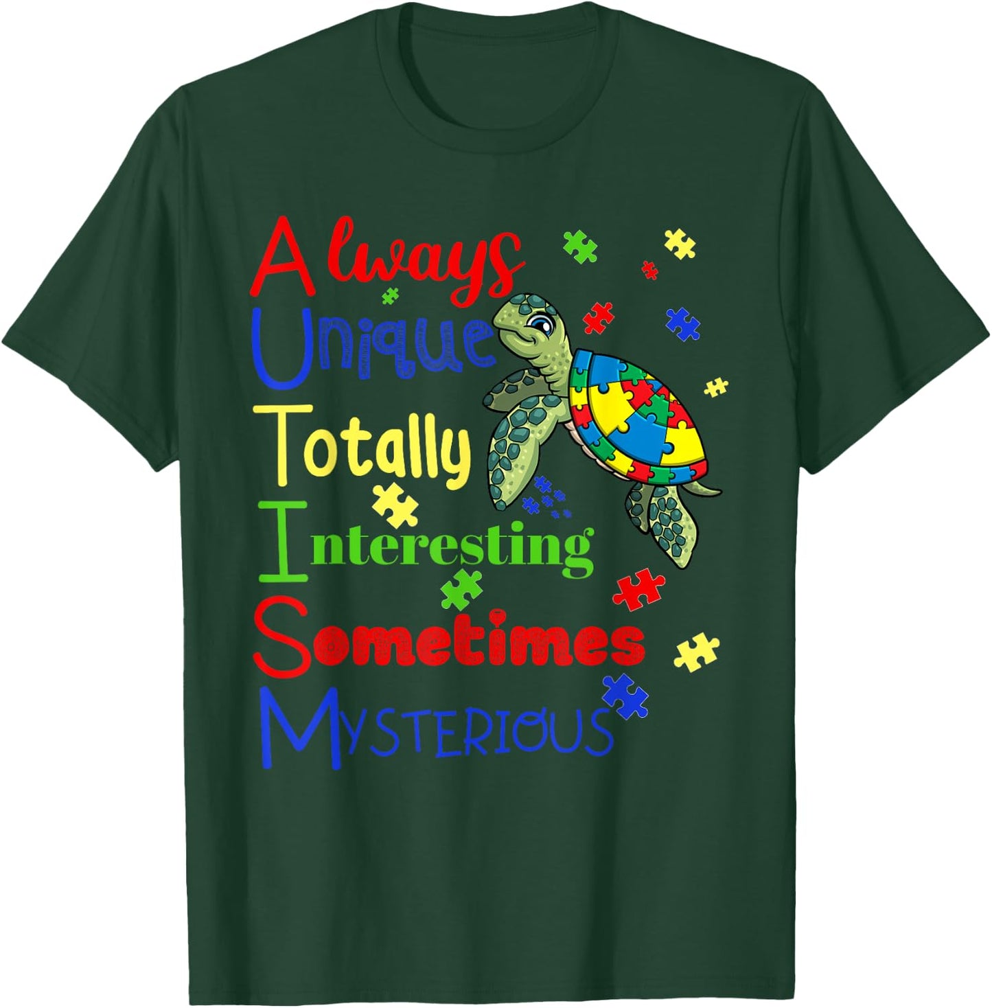 Autism Definition Puzzle Pieces Turtle Always Unique Gift T-Shirt - T-Shirt | Forest