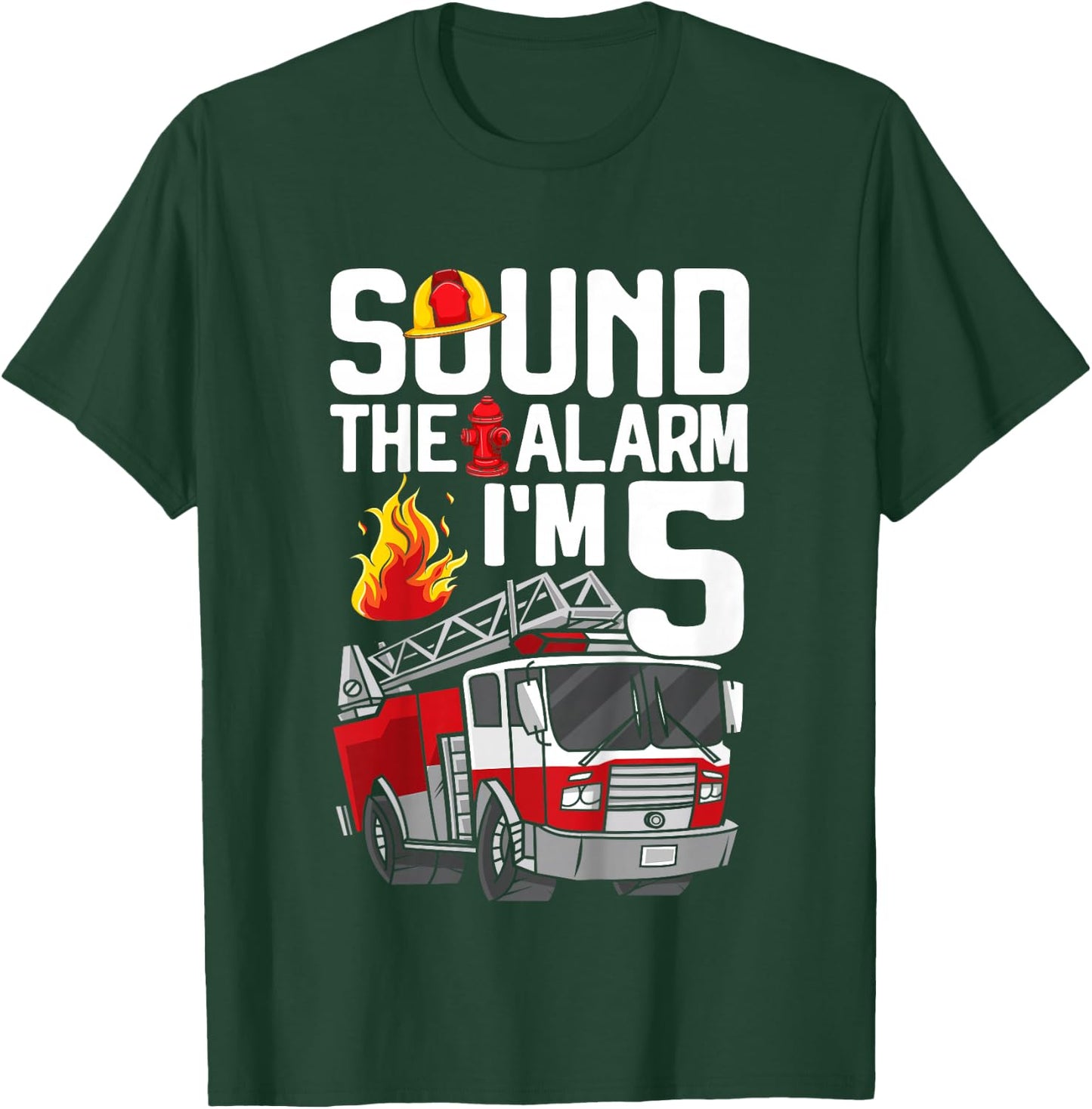 Kids 5th Birthday 5 Years Fire Engine Fire Engine Toddler T-Shirt - T-Shirt | Forest