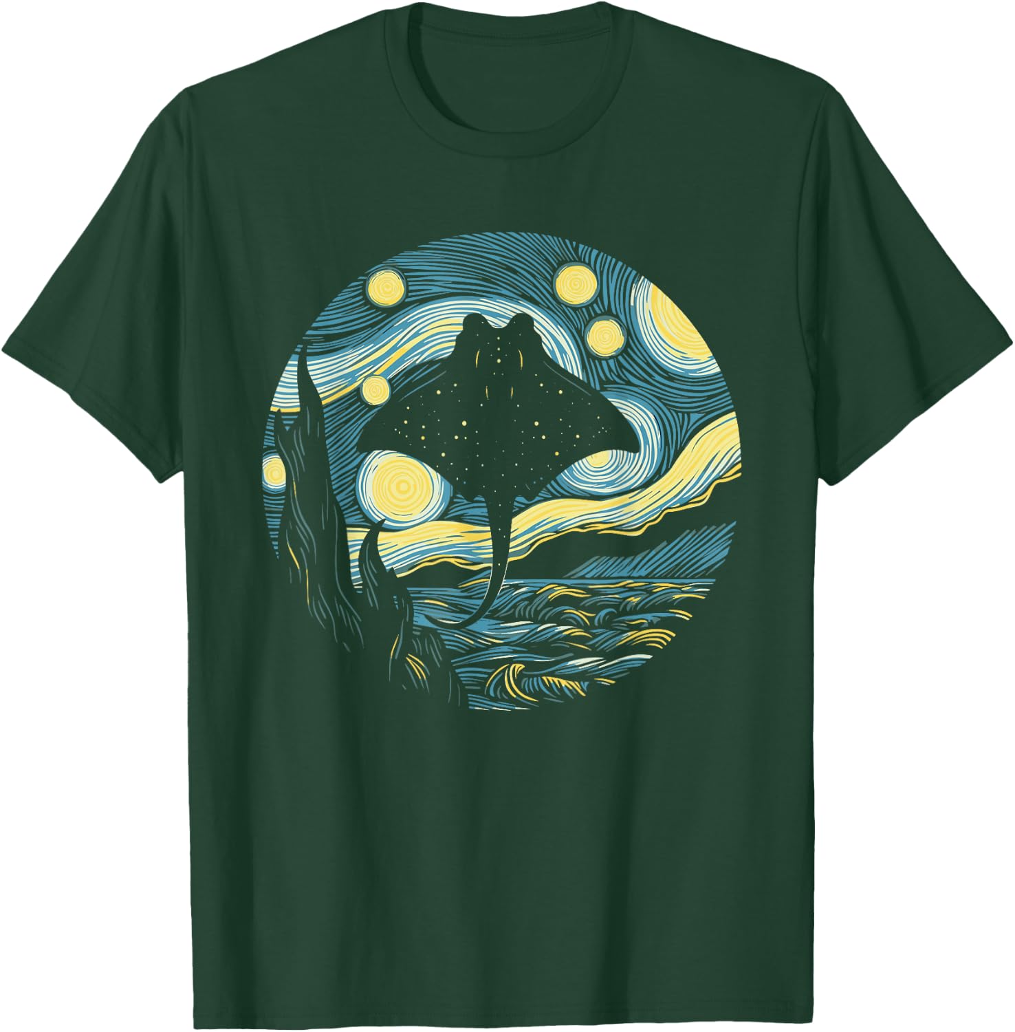 Stingray Manta Ray Starry Night Painting Art T-Shirt - T-Shirt | Forest