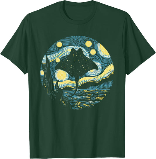 Stingray Manta Ray Starry Night Painting Art T-Shirt - T-Shirt | Forest