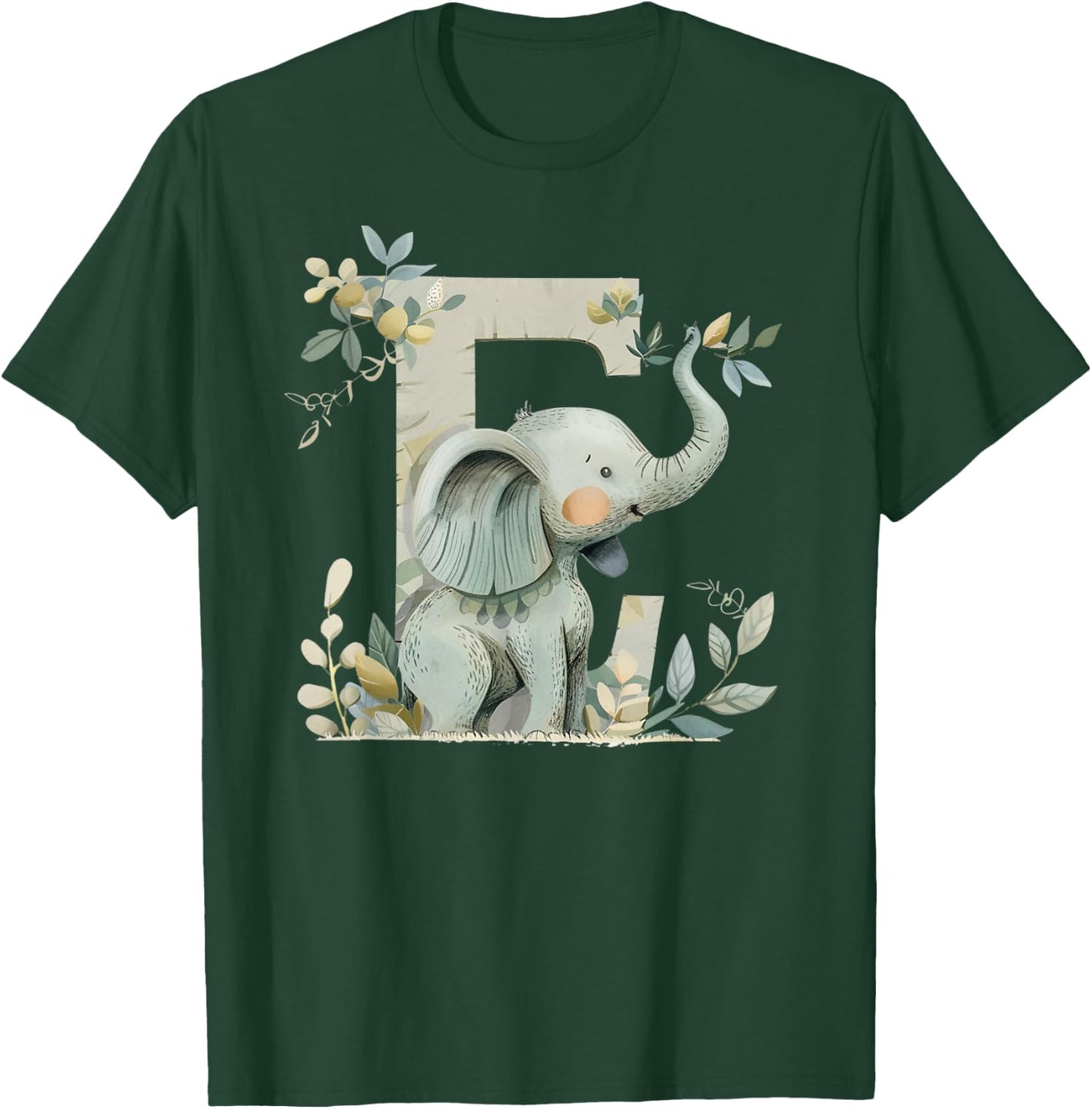 E Initial Monogram Alphabet Letter Animal Kid Boho Elephant T-Shirt - T-Shirt | Forest