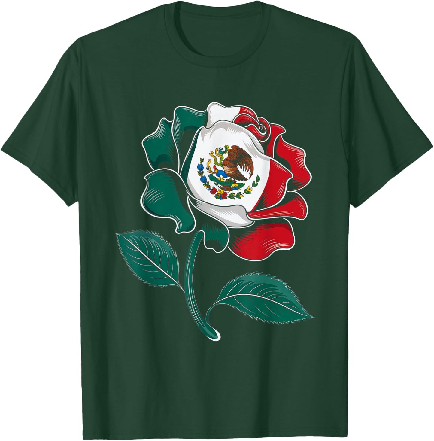 Mexico Rose Flag Design Mexican Pride Culture Love T-Shirt - T-Shirt | Forest