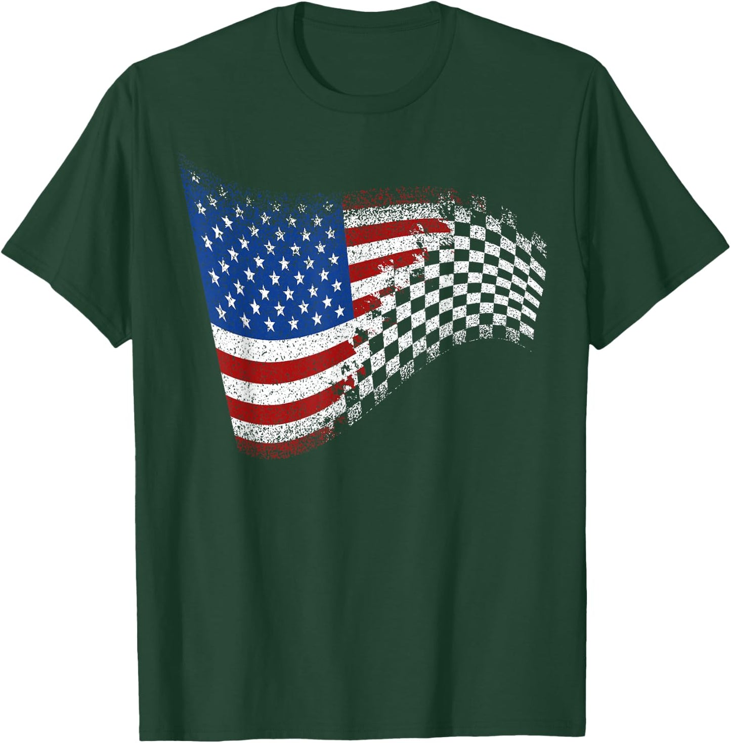 Checkered American Flag Racing T-Shirt - T-Shirt | Forest