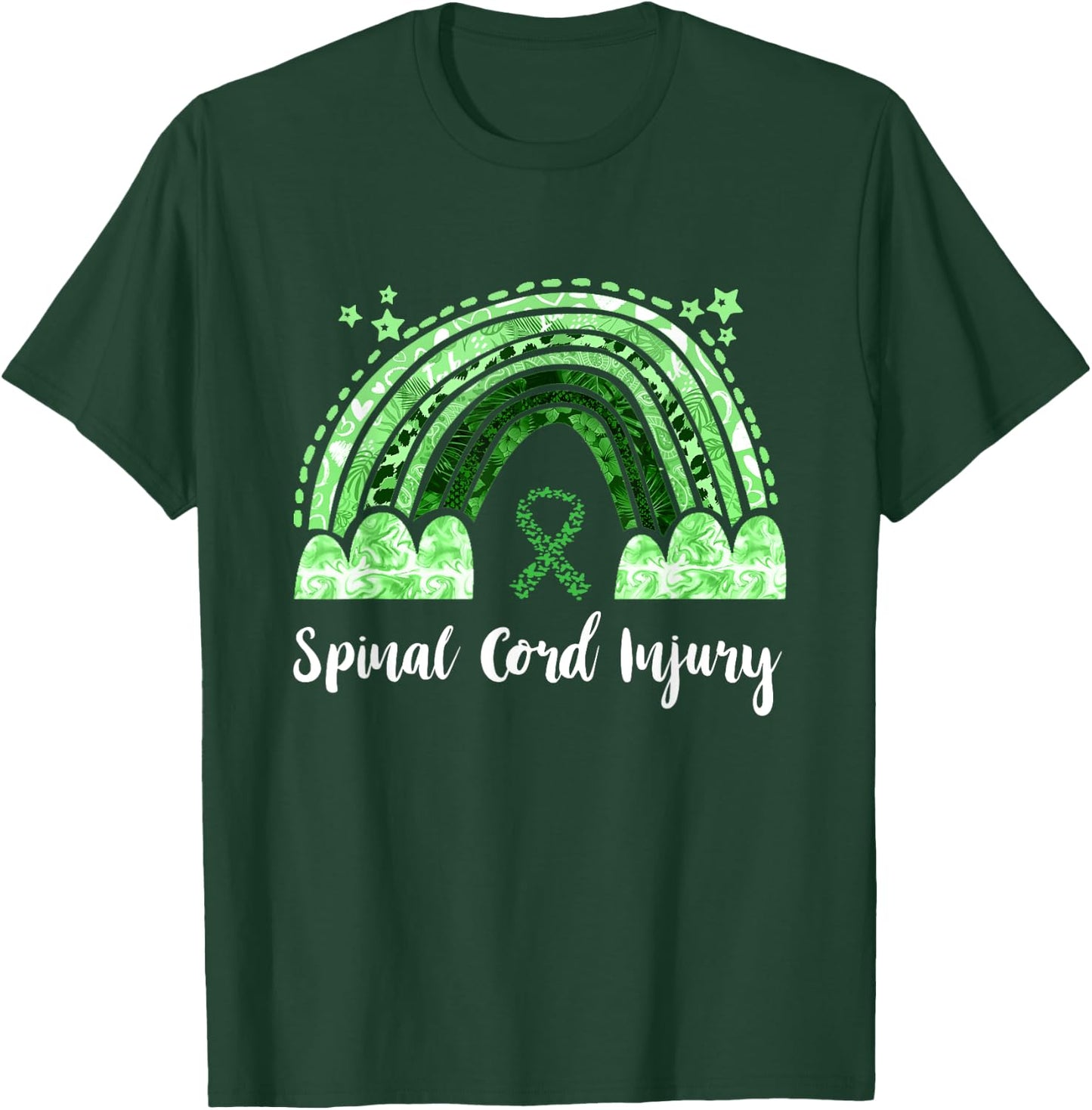 Lime Green Ribbon Rainbow Spinal Cord Injury Awareness T-Shirt - T-Shirt | Forest