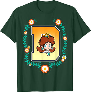 Super Mario Princess Daisy University Letter Portrait Logo T-Shirt - T-Shirt | Forest