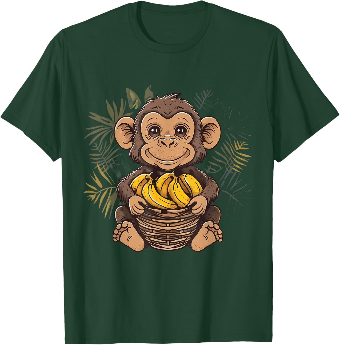 Banana Monkey Cute Monkey Animal Art Drawing Wildlife T-Shirt - T-Shirt | Forest