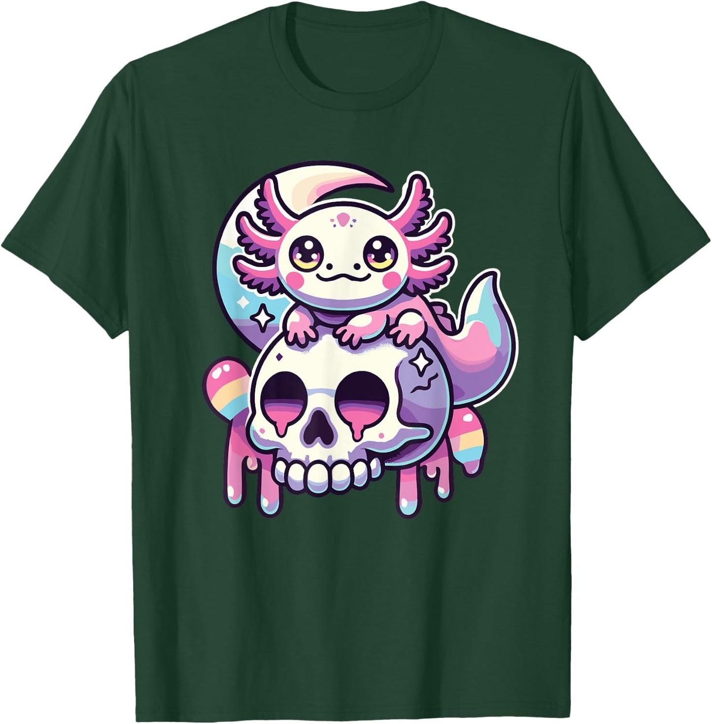 Kawaii Pastel Goth Cute Creepy Axolotl Bat Skeleton T-Shirt - T-Shirt | Forest