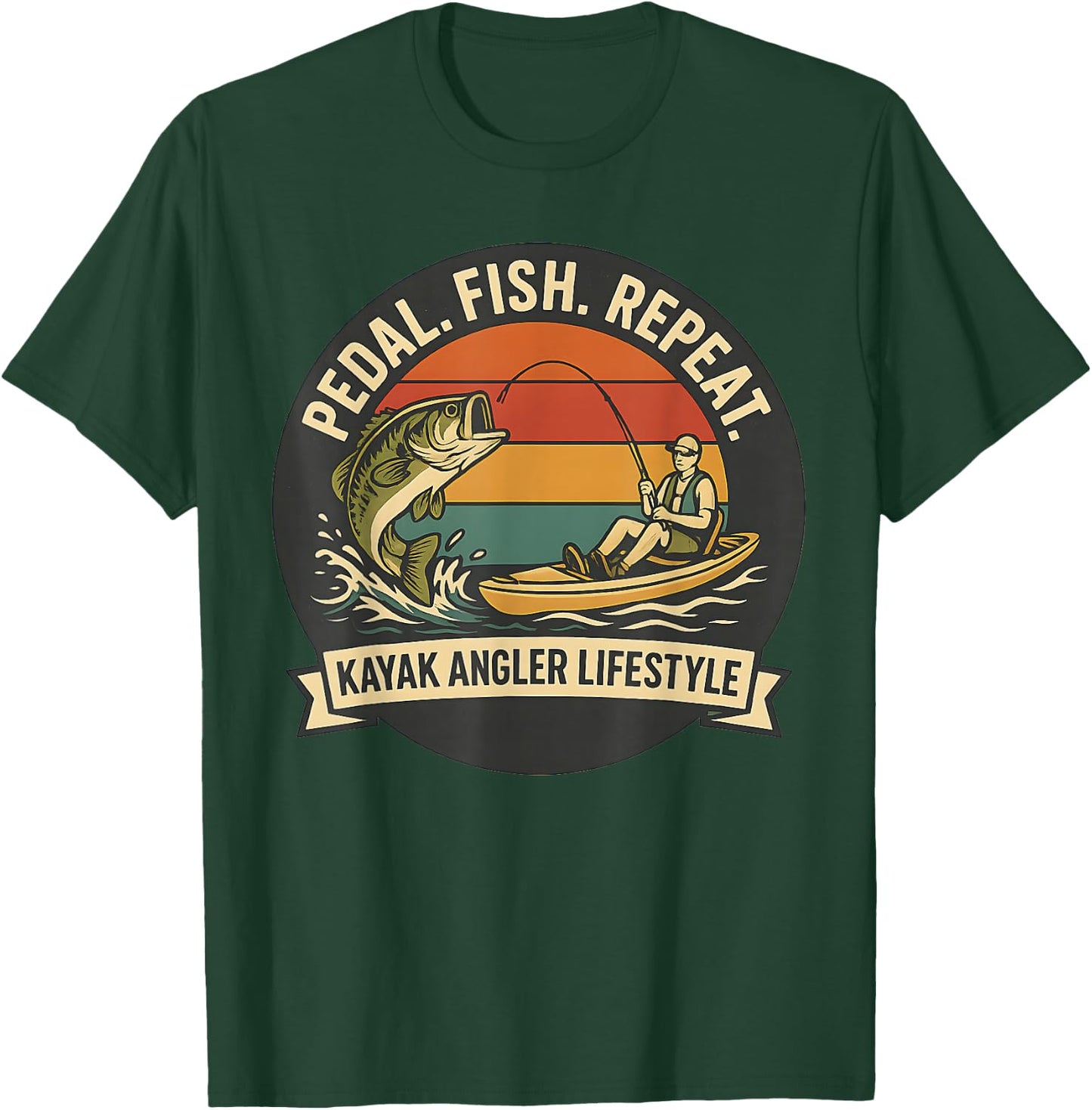 Pedal Fish Repeat Funny Kayak Fishing Design T-Shirt - T-Shirt | Forest