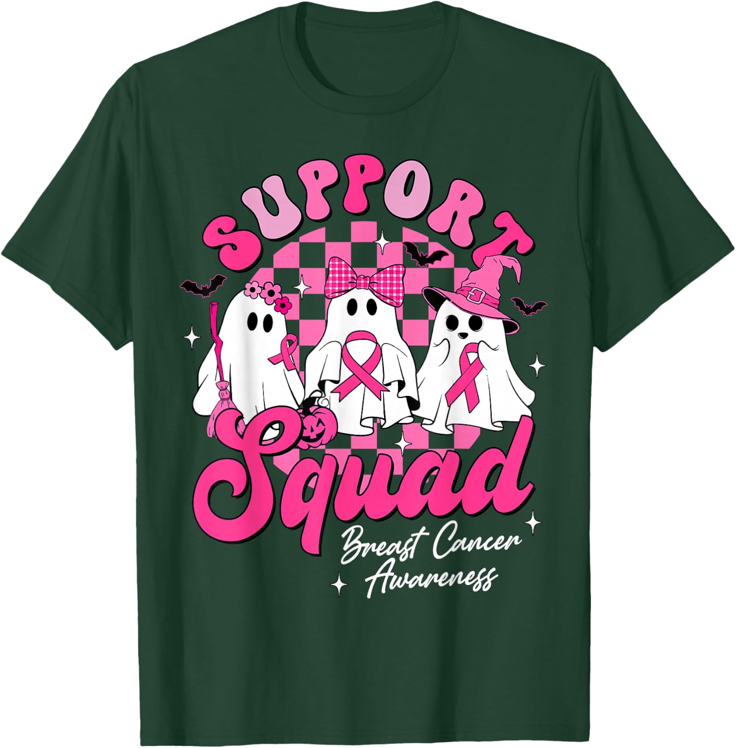 Support Squad Breast Cancer Awareness Cute Ghost Halloween T-Shirt - T-Shirt | Forest