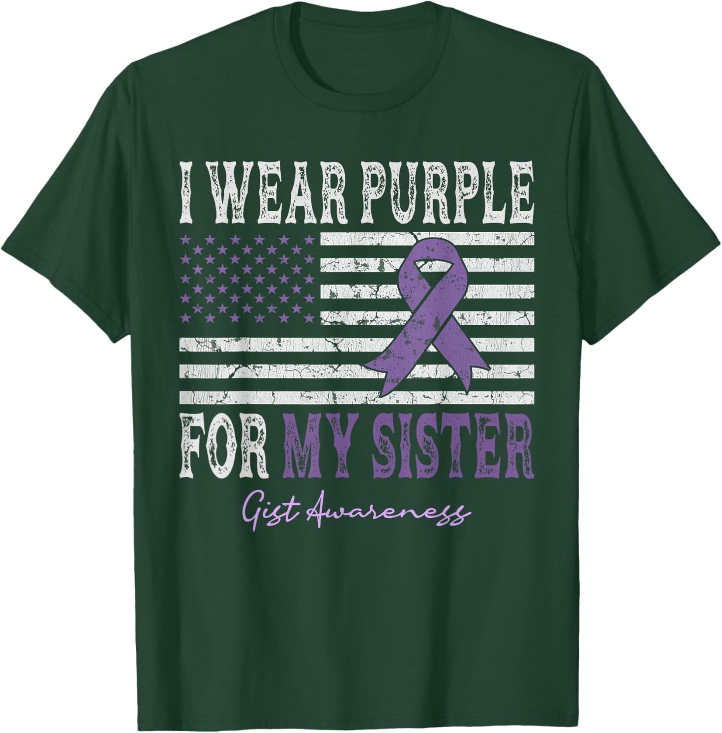 I Wear Purple For My Sister GIST Awareness American Flag Kids Men T-Shirt - T-Shirt | Forest
