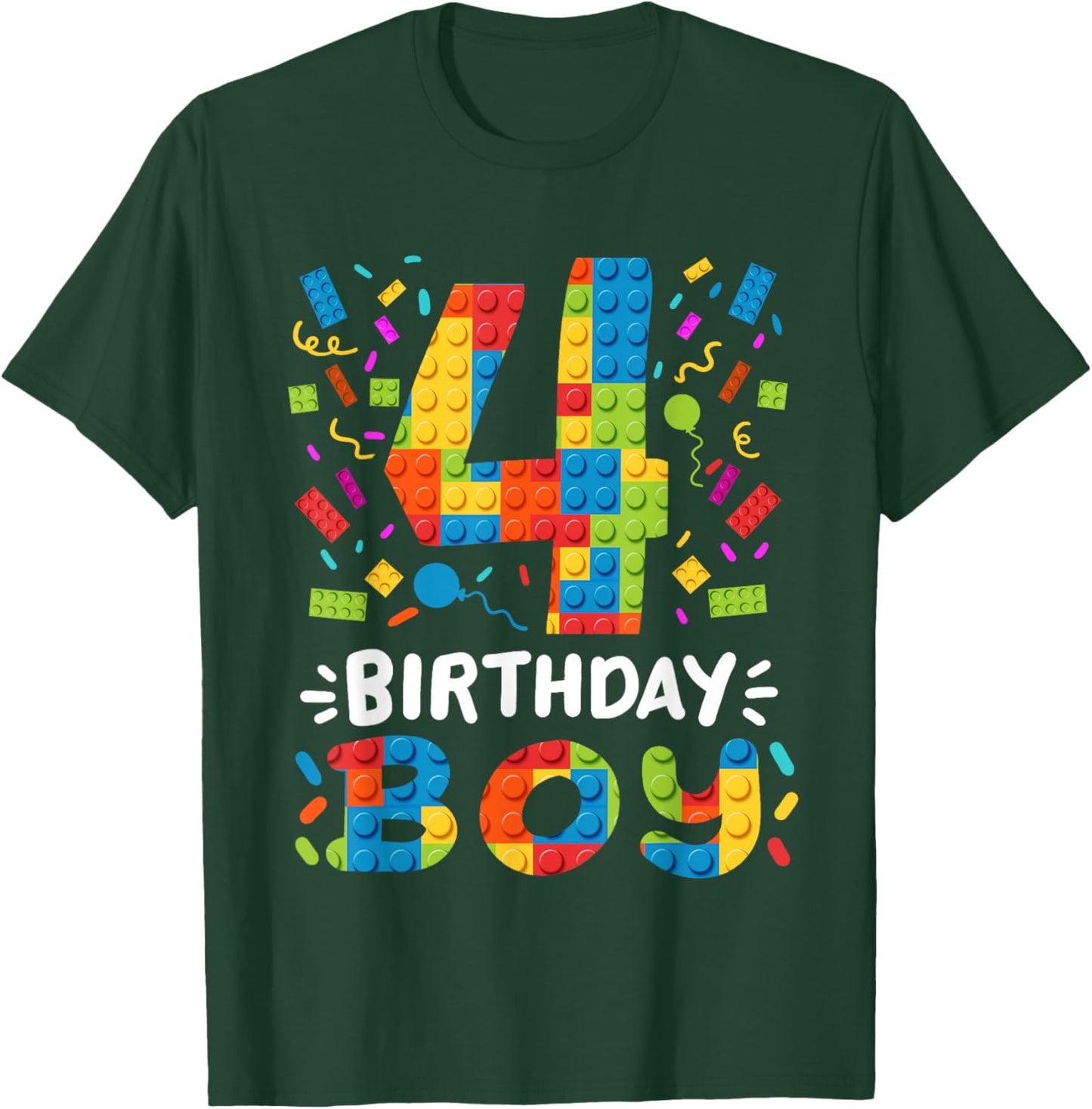 Kids 4 Years Old Building Blocks Builder 4th Birthday Boys T-Shirt - T-Shirt | Forest