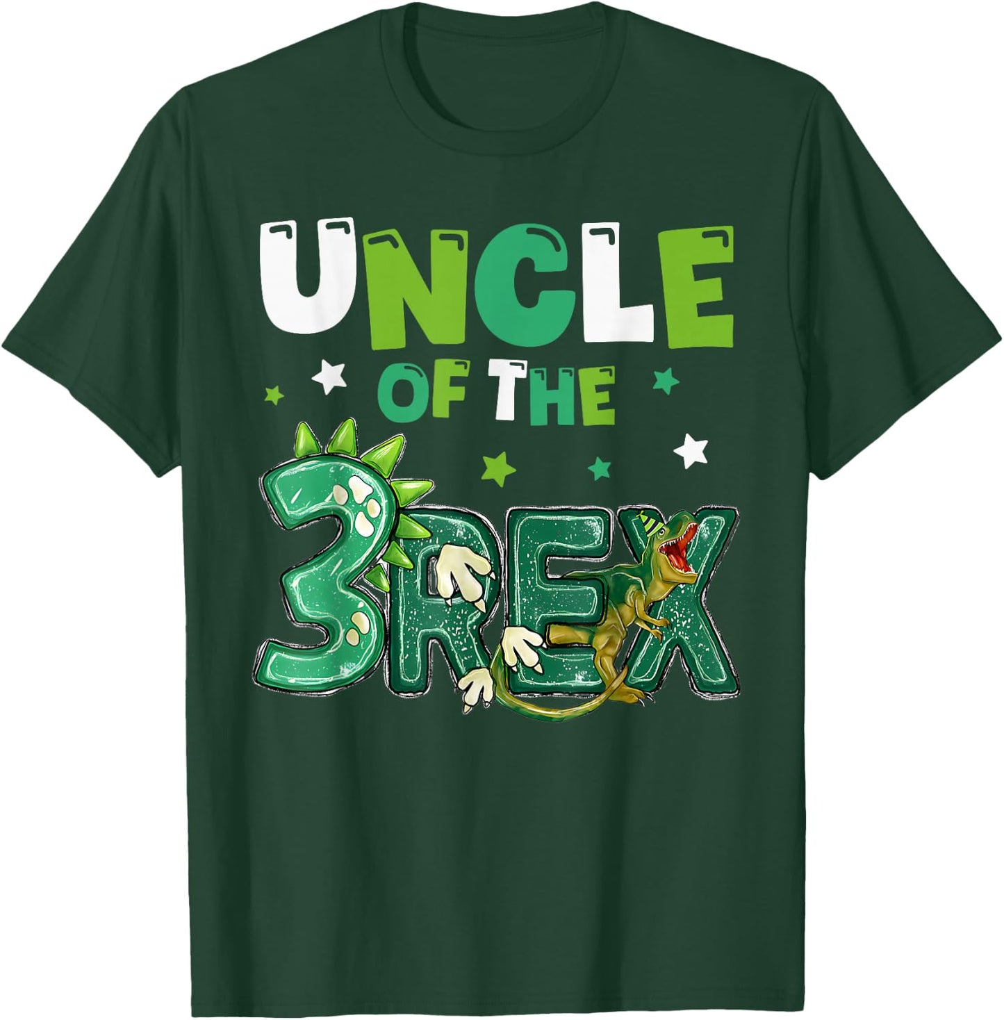 Uncle of the Three Rex Birthday Dinosaur Family Matching T-Shirt - T-Shirt | Forest