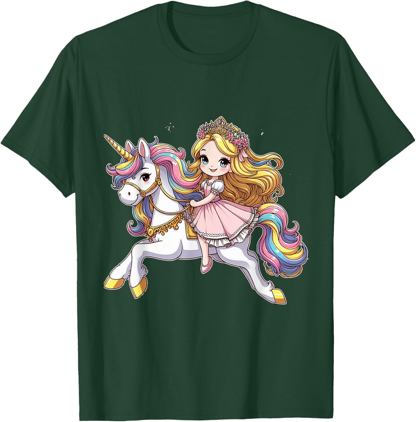 Princess Riding A Unicorn Boys Girls Men Women Kids Adults T-Shirt - T-Shirt | Forest