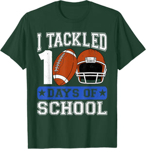 I Tackled 100 Days Of School Football Lover Player Boy Kid T-Shirt - T-Shirt | Forest