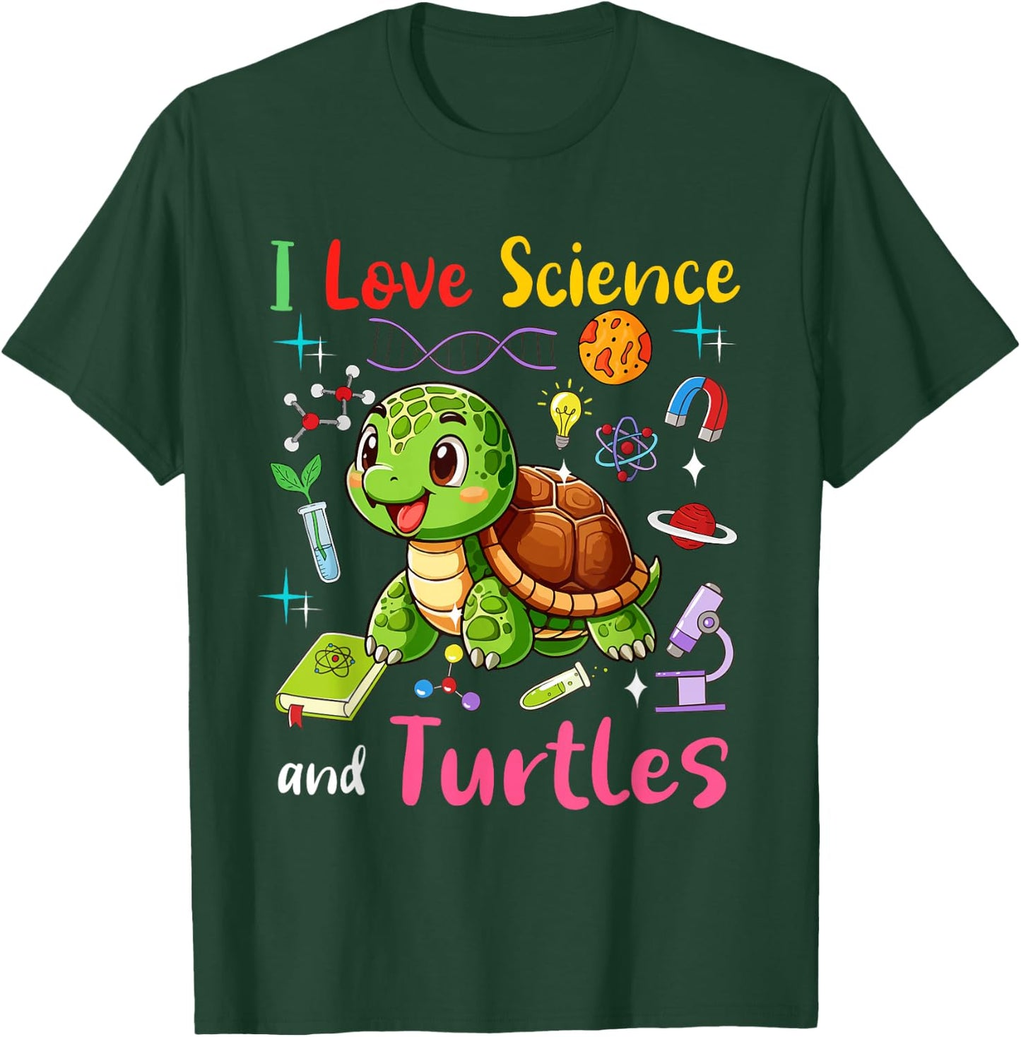 Love Science And Turtles Matching Teacher Student Lover T-Shirt - T-Shirt | Forest