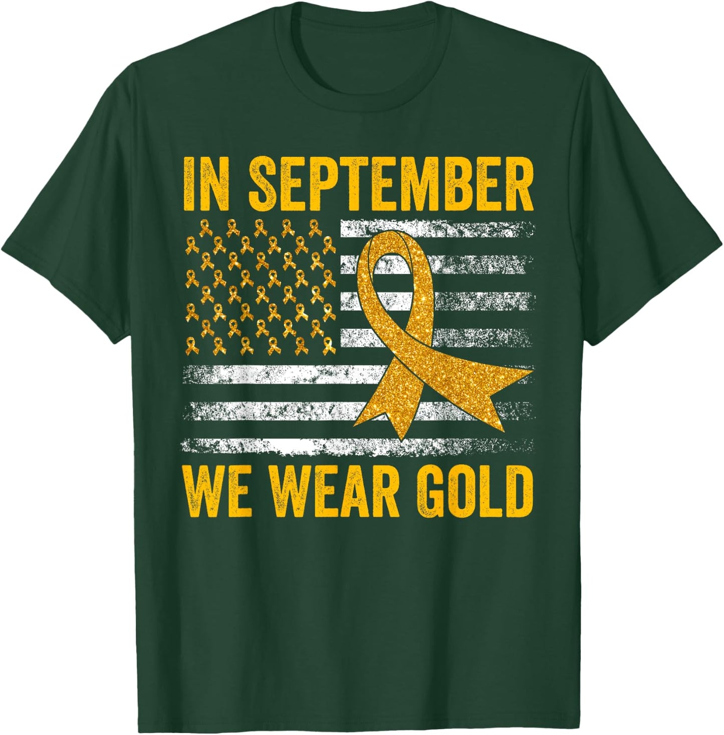 In September We Wear Gold Childhood Cancer Awareness Flag T-Shirt - T-Shirt | Forest