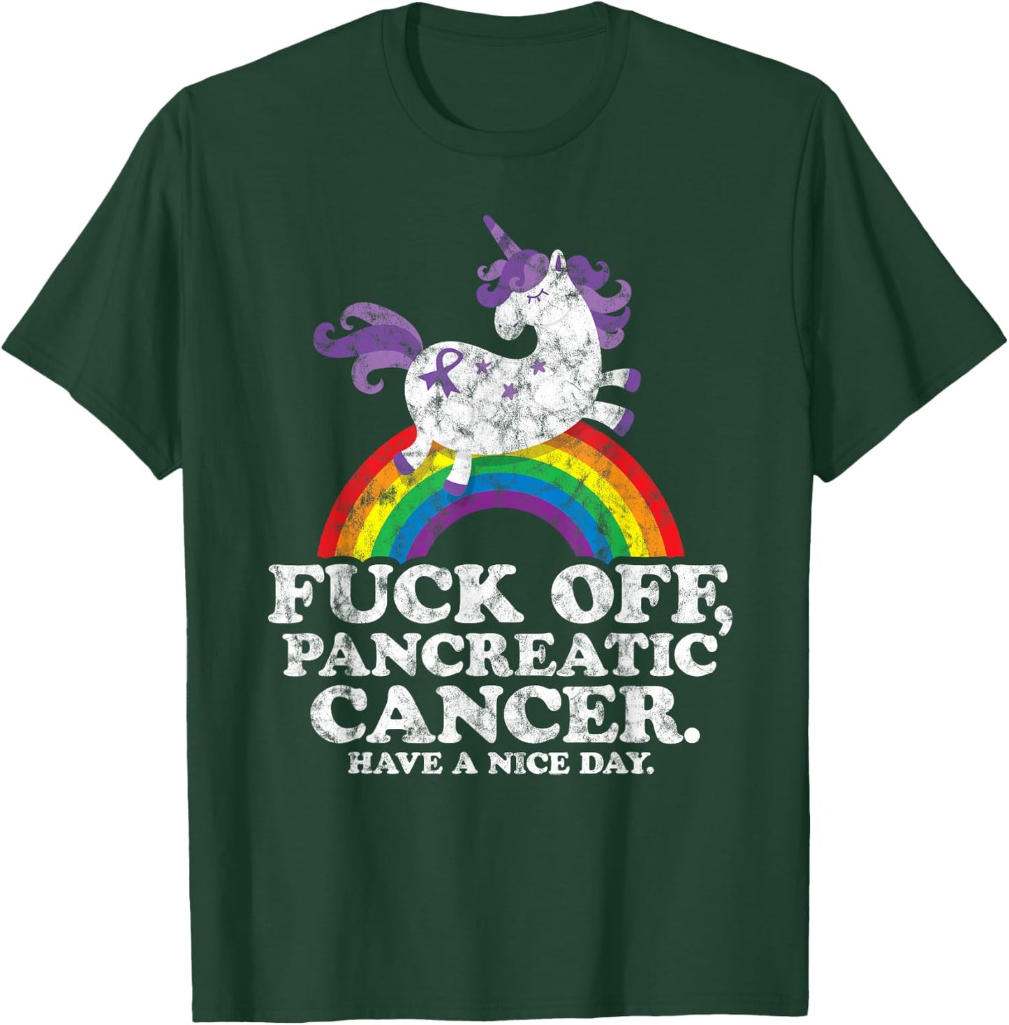 Fuck Off Pancreatic Cancer | Survivor Quote Unicorn Rainbow T-Shirt - T-Shirt | Forest