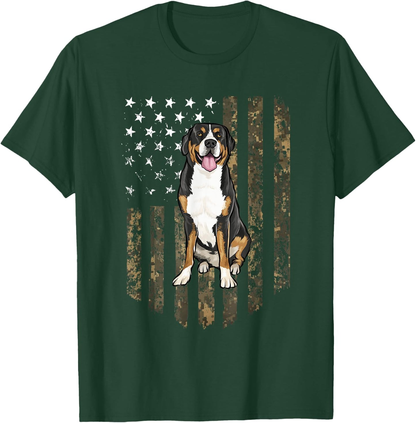 Camo American Flag Greater Swiss Mountain Dog 4th Of July T-Shirt - T-Shirt | Forest