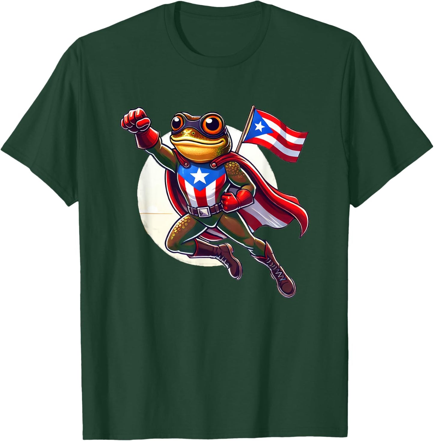 Boricua Superhero Coqui Flying Cape Puerto Rico Flag Boriken T-Shirt - T-Shirt | Forest