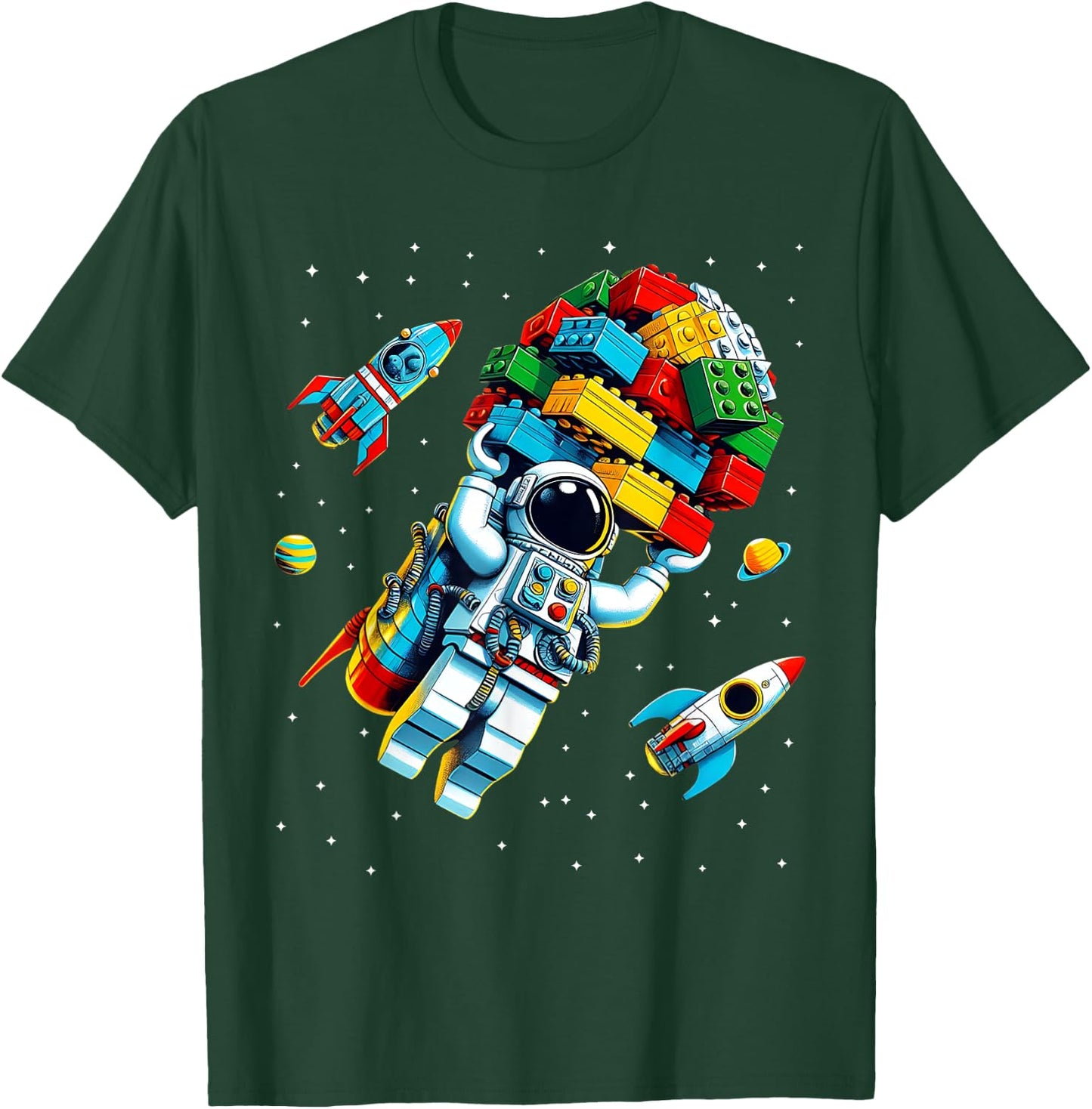 Master Builder Space Astronaut Building Blocks Bricks Boys T-Shirt - T-Shirt | Forest