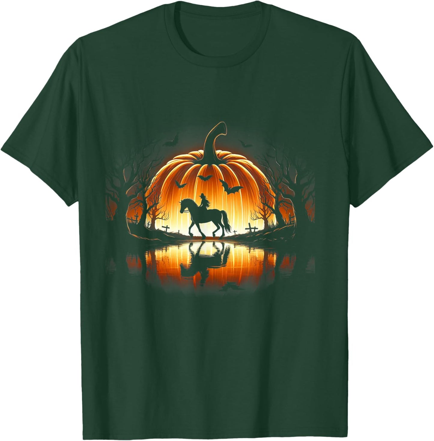 Halloween Horse Silhouette Pumpkin Costume Women Men T-Shirt - T-Shirt | Forest