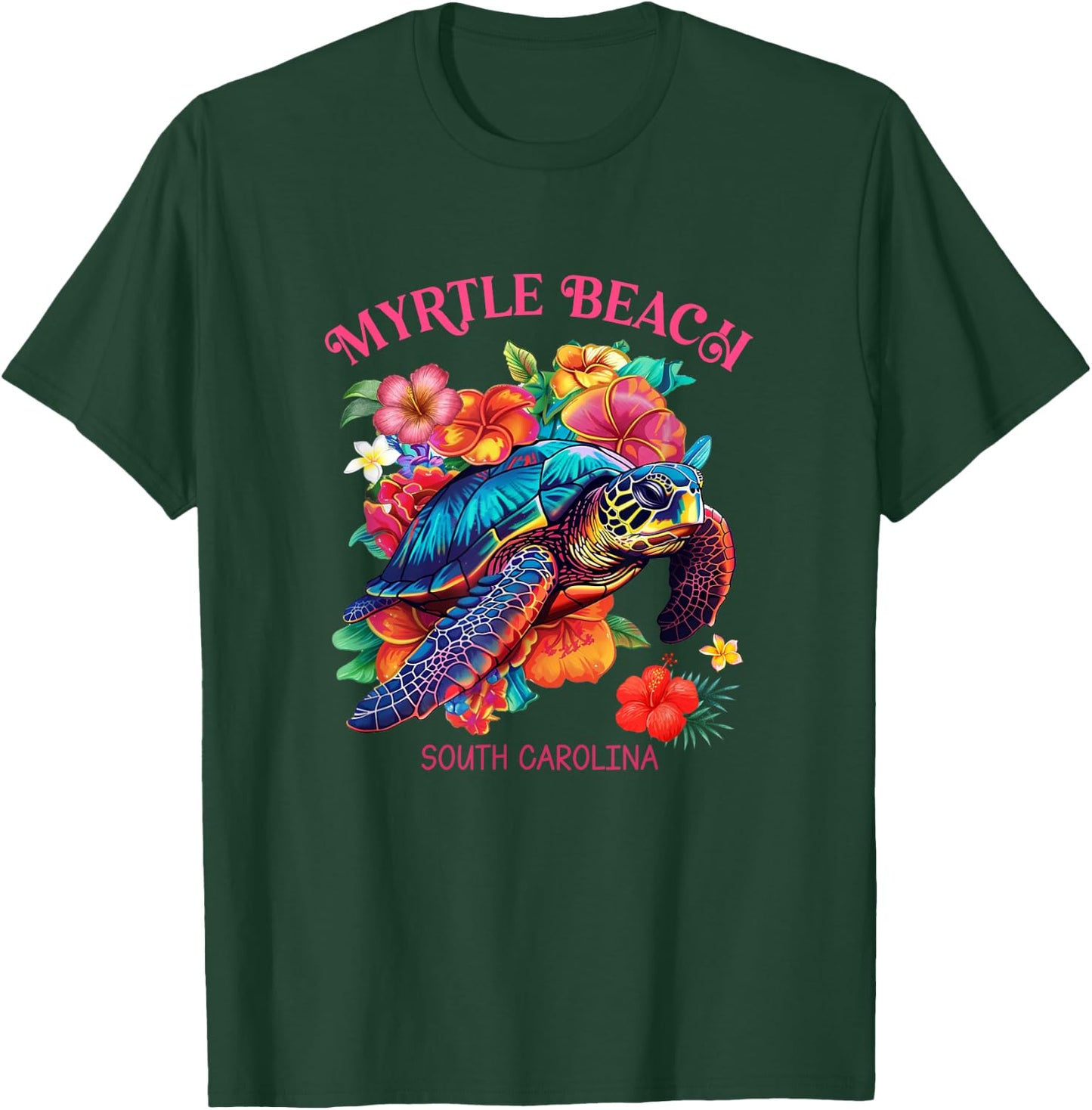Myrtle Beach South Carolina Floral Beach Turtle Souvenir Men Women Girls Kids T-Shirt - T-Shirt | Forest