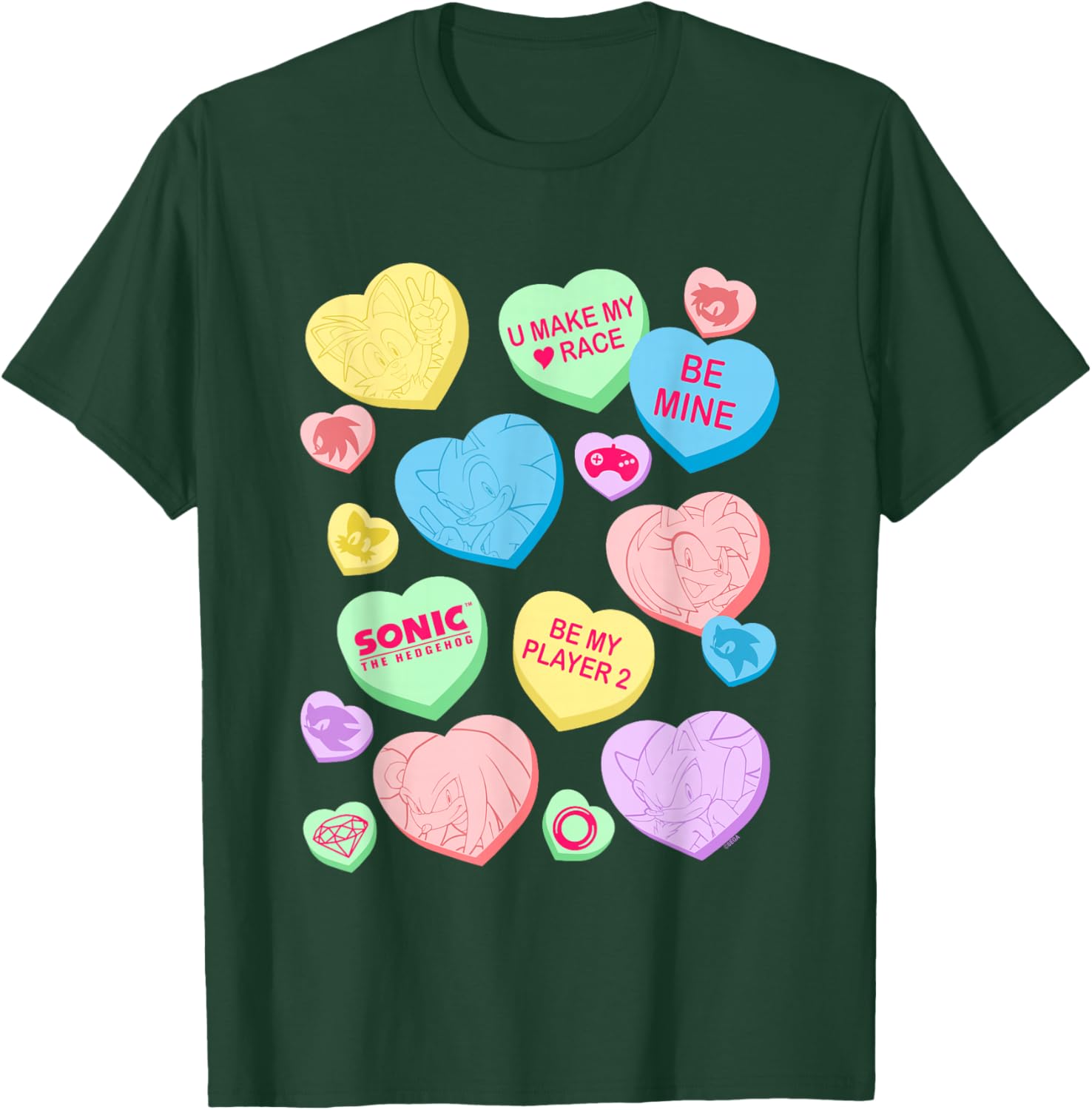 Sonic The Hedgehog Valentine's Day Sonic Candy Hearts Logo T-Shirt - T-Shirt | Forest