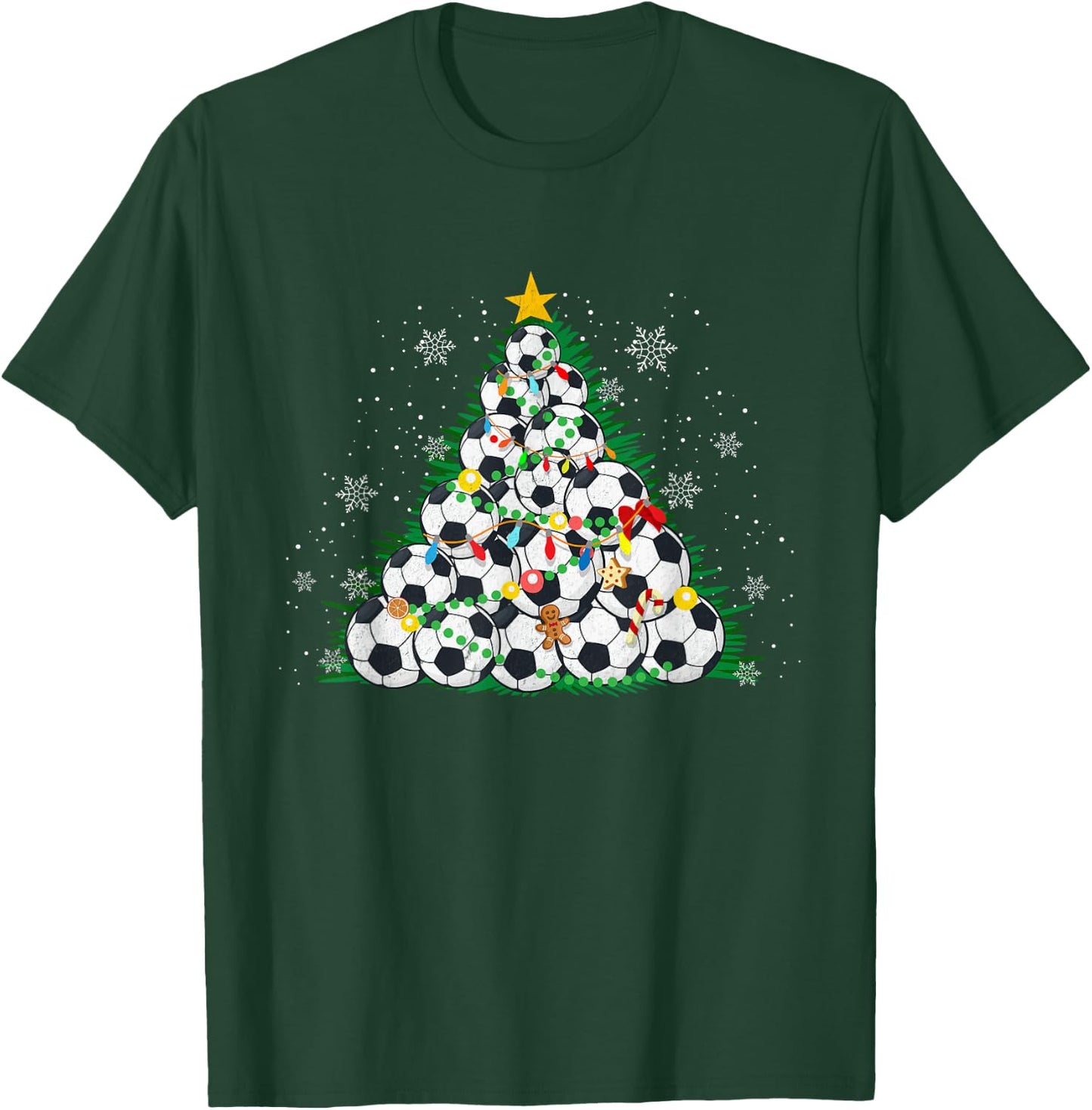Funny Soccer Christmas Tree Lights Sport Fan Kids Boys Men T-Shirt - T-Shirt | Forest