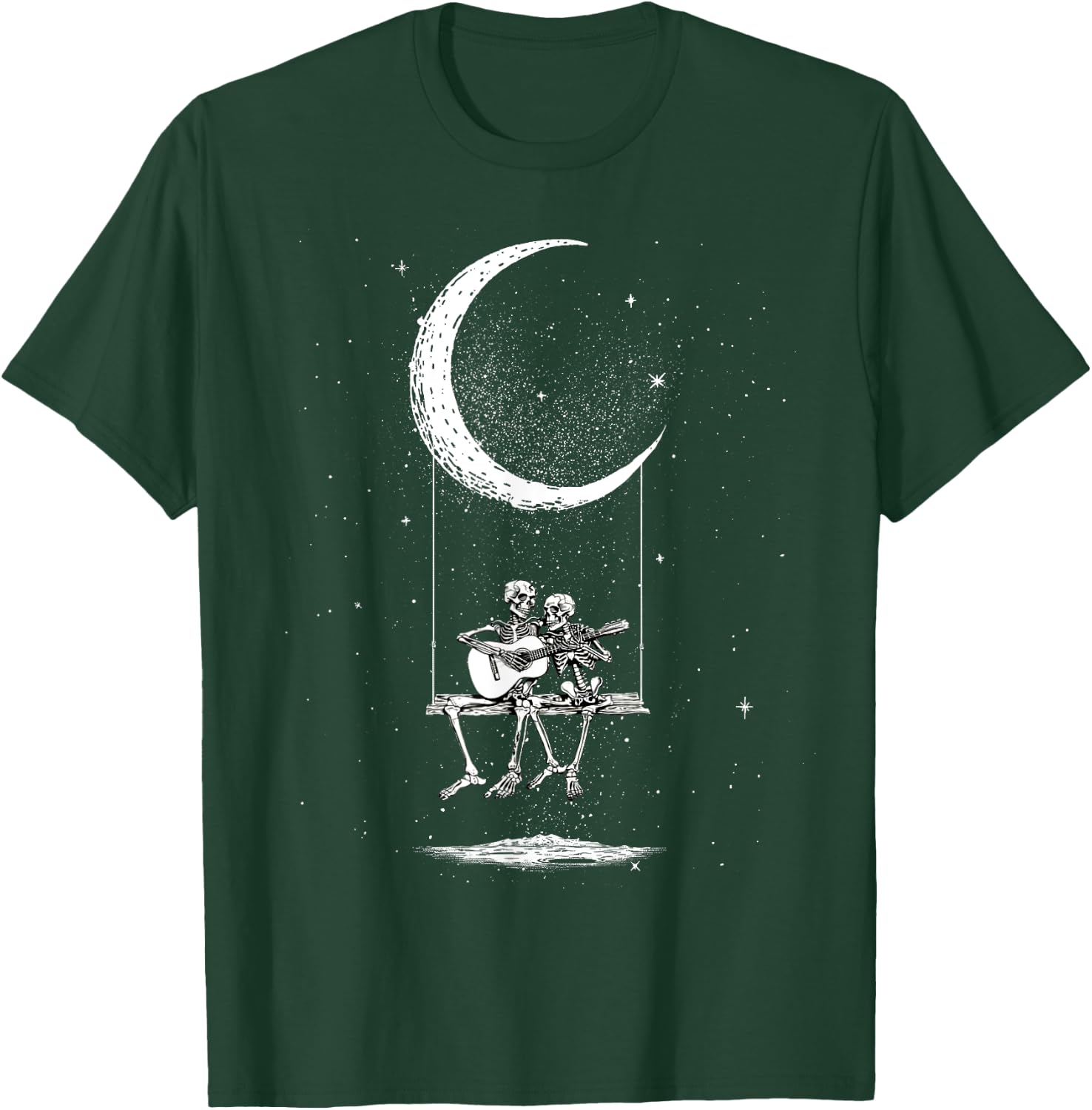 Skeleton Couple Moon Swing Guitar Lover Halloween Rock On T-Shirt - T-Shirt | Forest