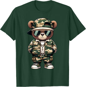 Camo Hip Hop Teddy Bear Camouflage Gangsta Streetwear Hustle T-Shirt - T-Shirt | Forest
