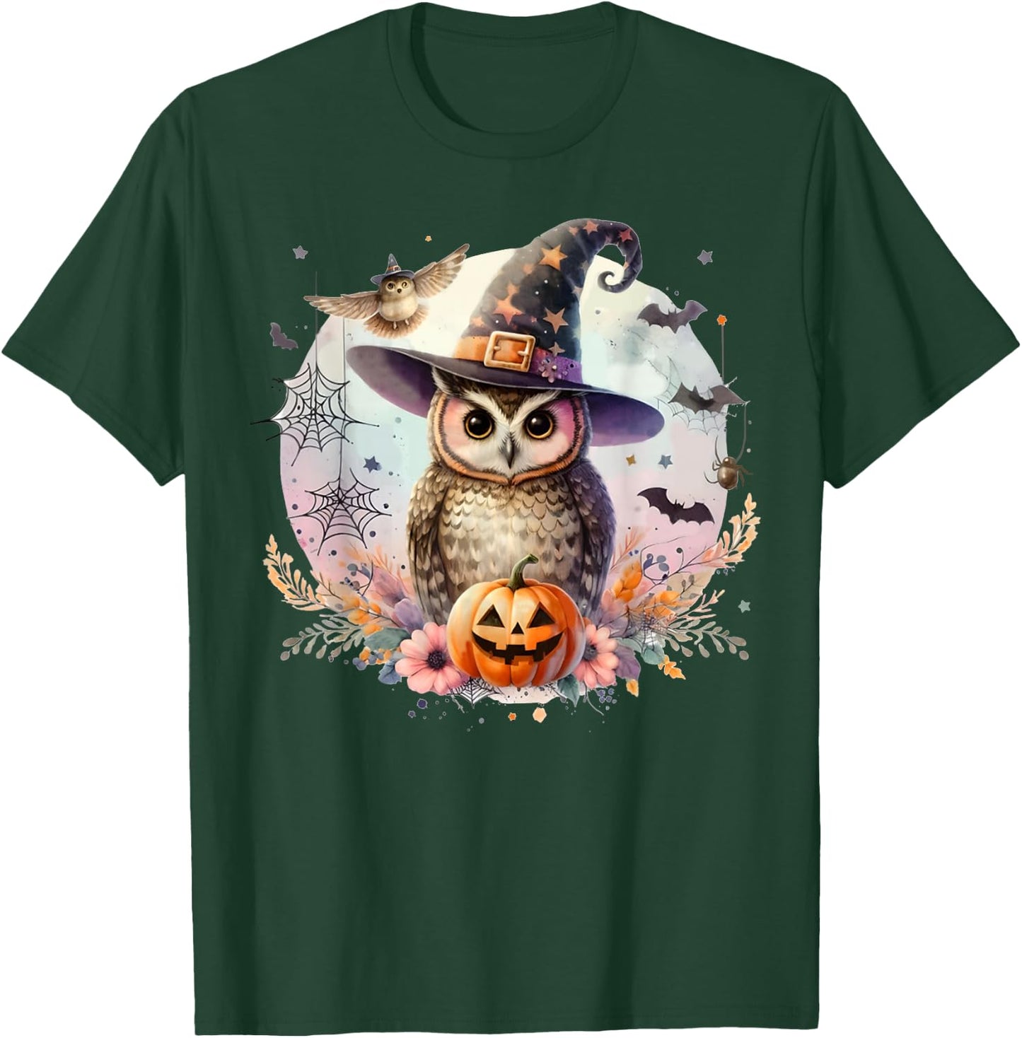 Owl Witch Hat and Pumpkin Funny Halloween Academia Witchy T-Shirt - T-Shirt | Forest