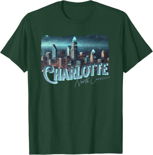 Charlotte NC Skyscraper Building Night Light Cityscape View T-Shirt - T-Shirt | Forest