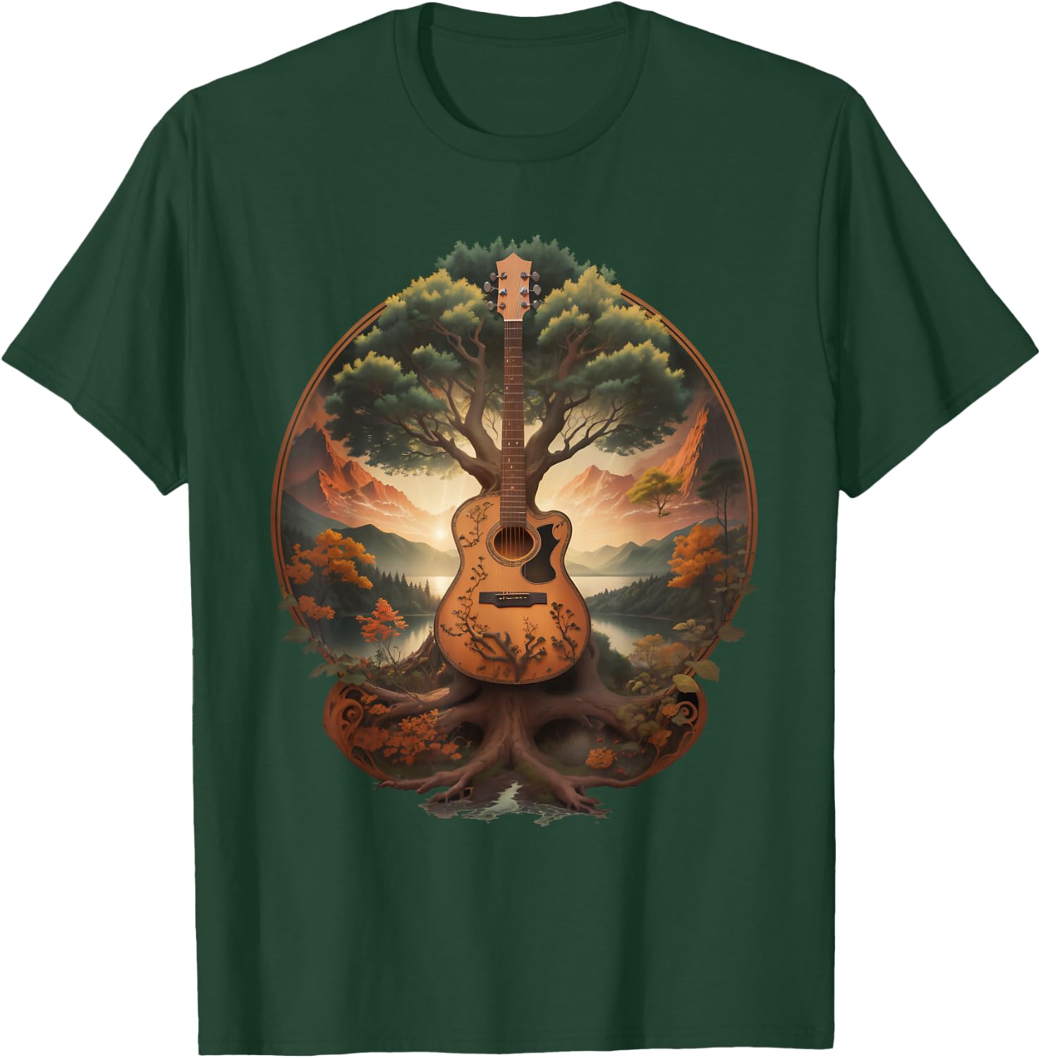 Tree of Life Acoustic Guitar by The Lake T-Shirt - T-Shirt | Forest