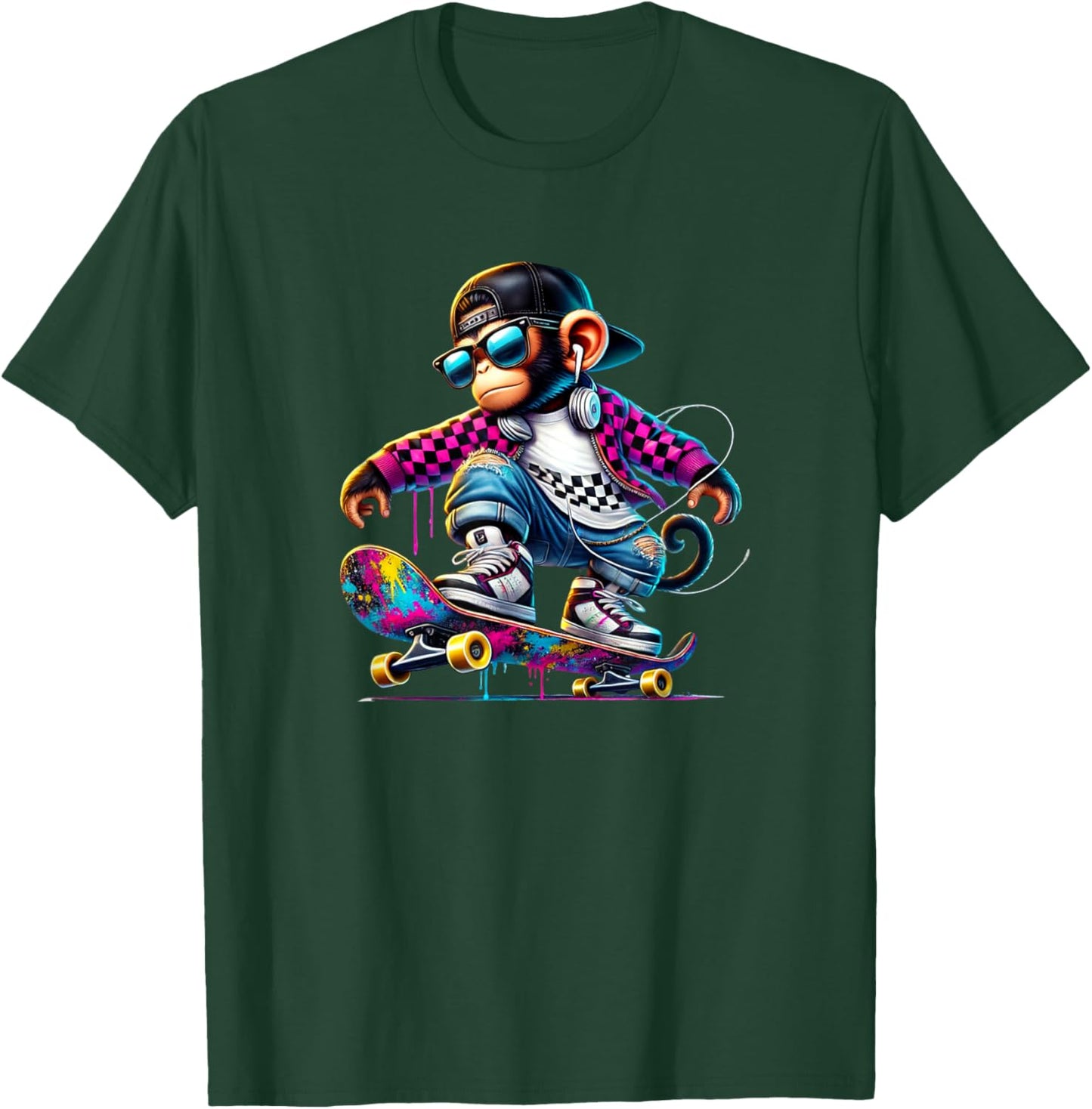 Graffiti Skater Monkey Street Style Graphic T-Shirt - T-Shirt | Forest