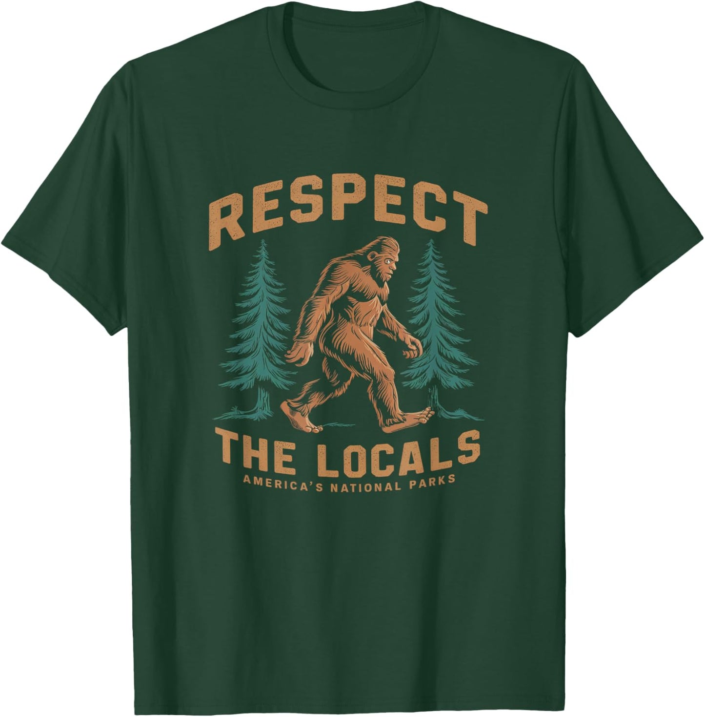 Kids Respect The Locals Bigfoot Sasquatch American National Parks - Black, Short Sleeve, , Small T-Shirt - T-Shirt | Forest